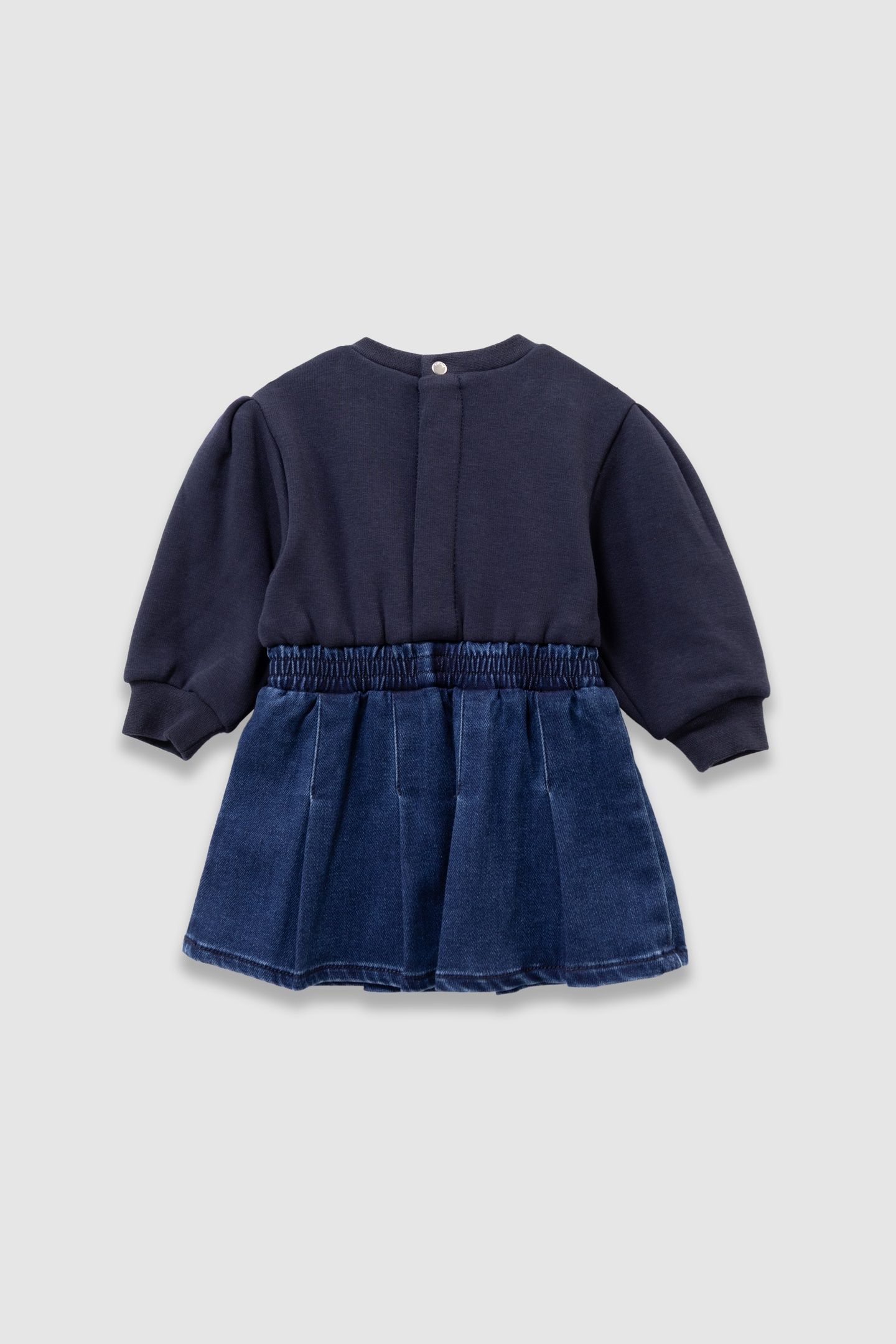 BABY GIRLS’ NAVY MIXED FABRIC DRESS, BOW AND EMBROIDERY 2