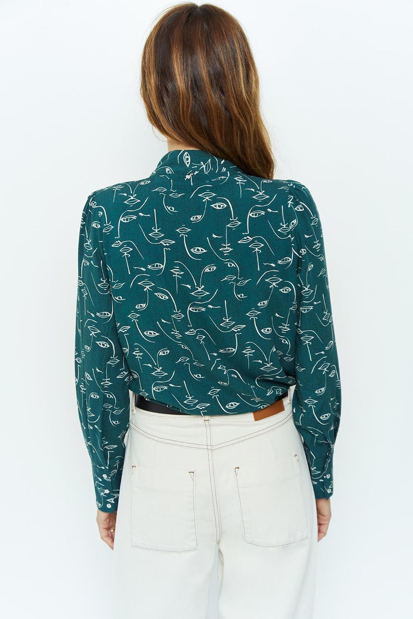 CINNAMON _ CEDAR GREEN BLOUSE WITH FACE PRINT 2