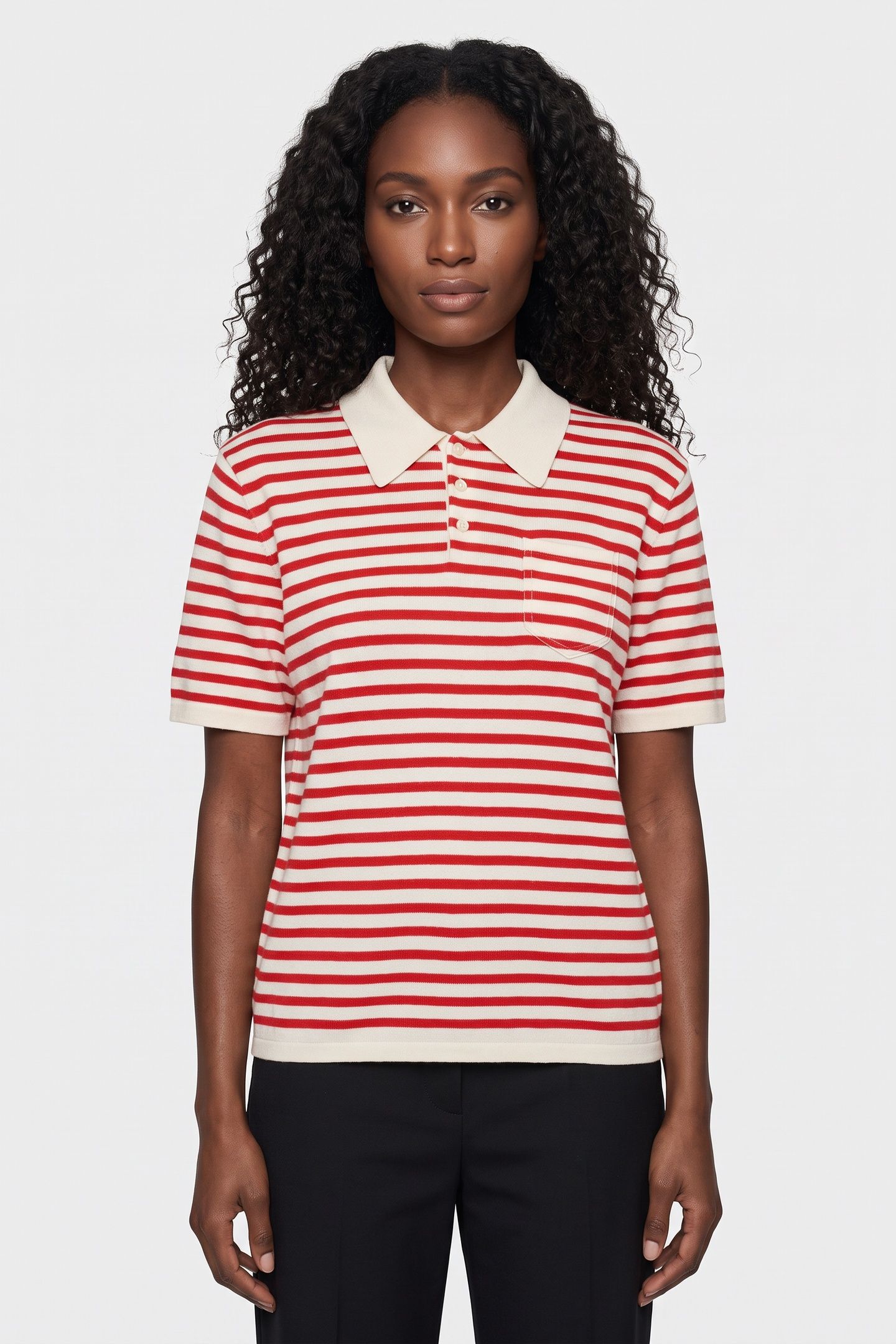 UNISEX POLO ECRU/RED 2