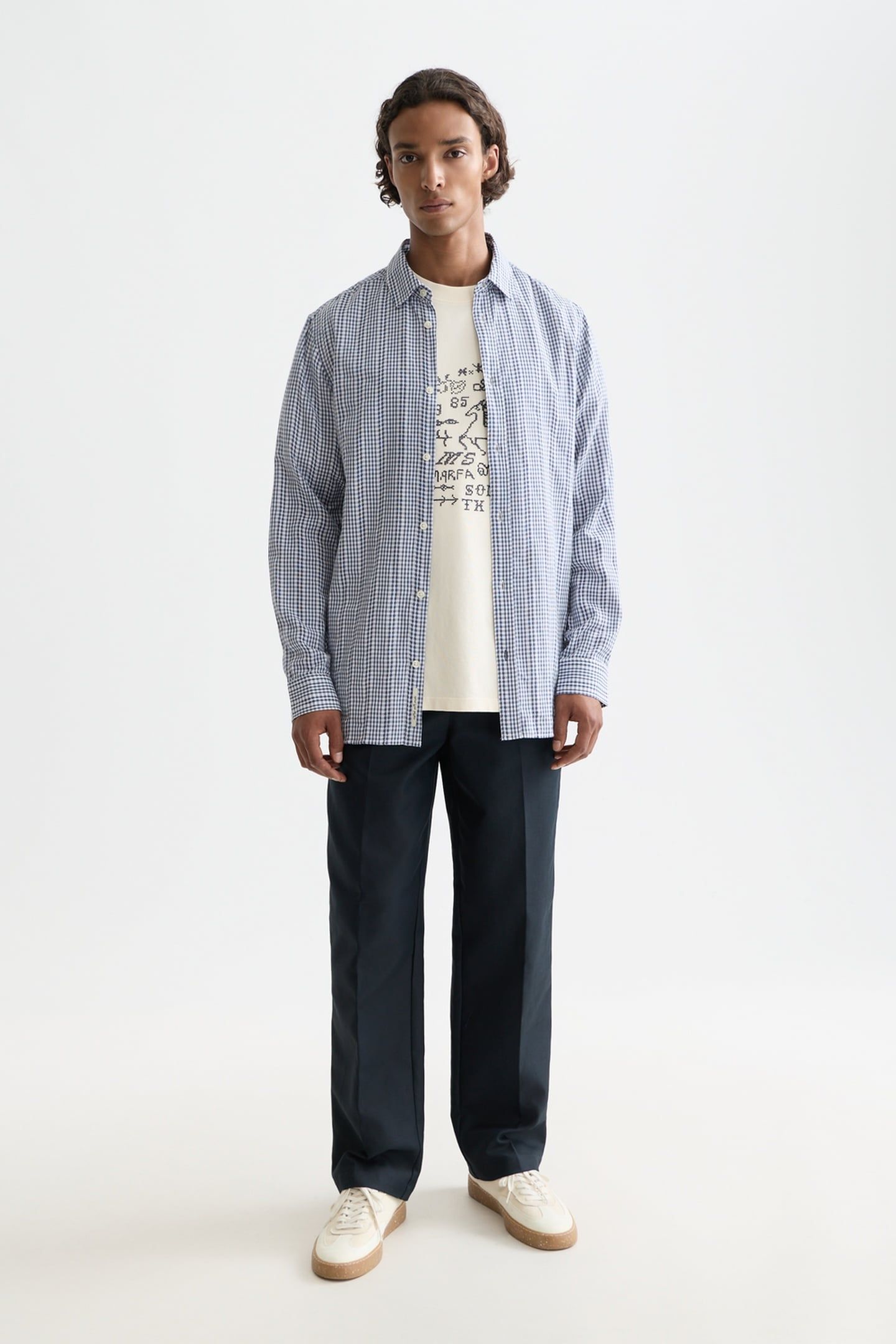 MICROCHECK COTTON POPLIN SHIRT NAVY 3