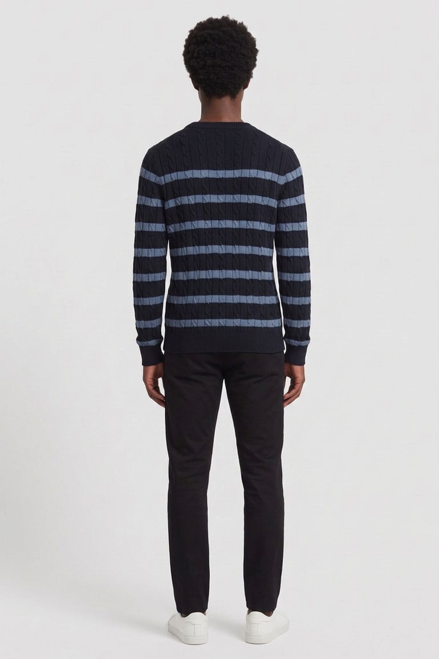 STRIPED COTTON CABLE C-NECK EVENING BLUE 2