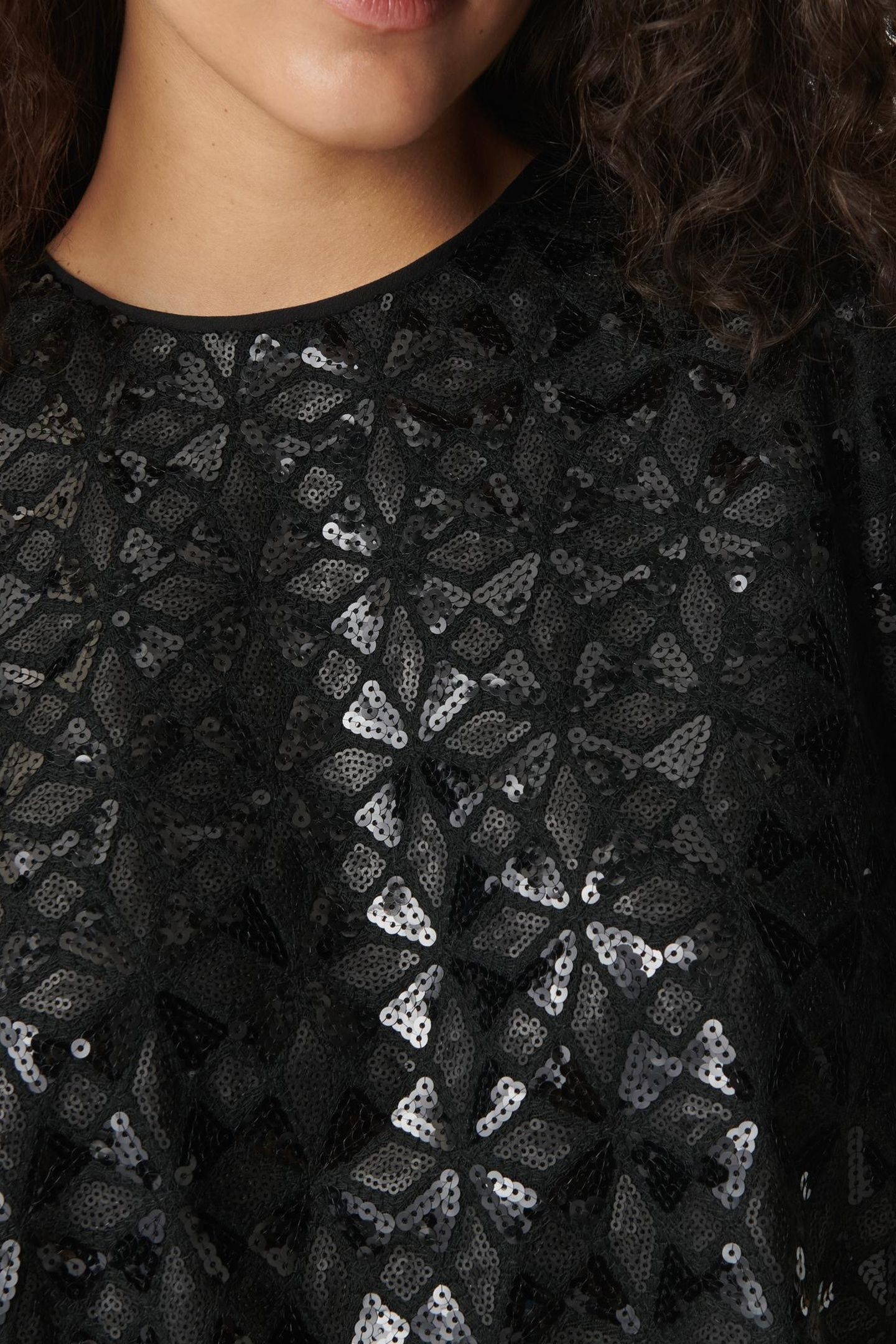 BLACK EMBROIDERED SEQUIN TOP, BUTTERFLY SLEEVES 5