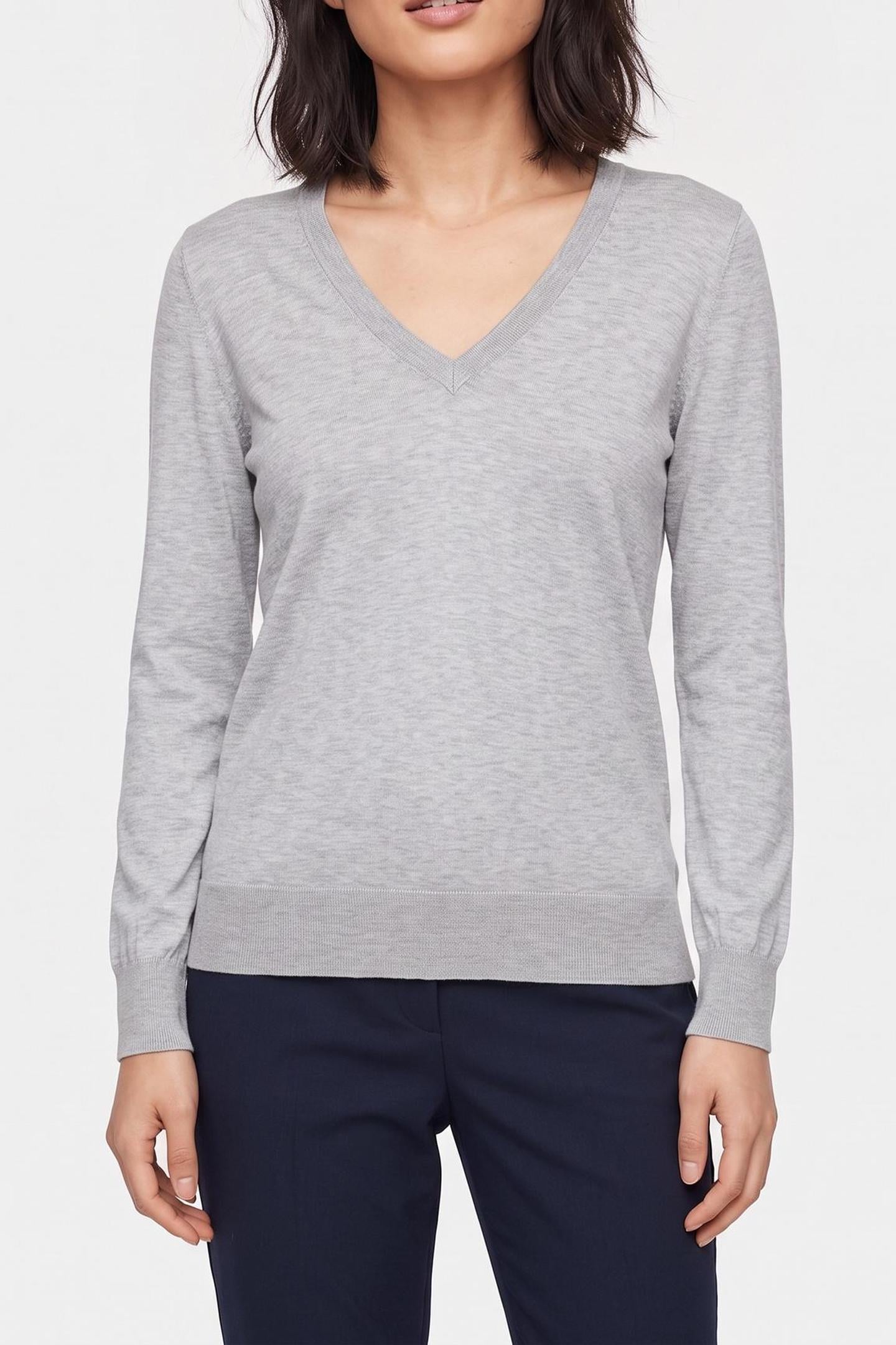 COTTON SILK V-NECK SWEATER PEARL HEATHER 1