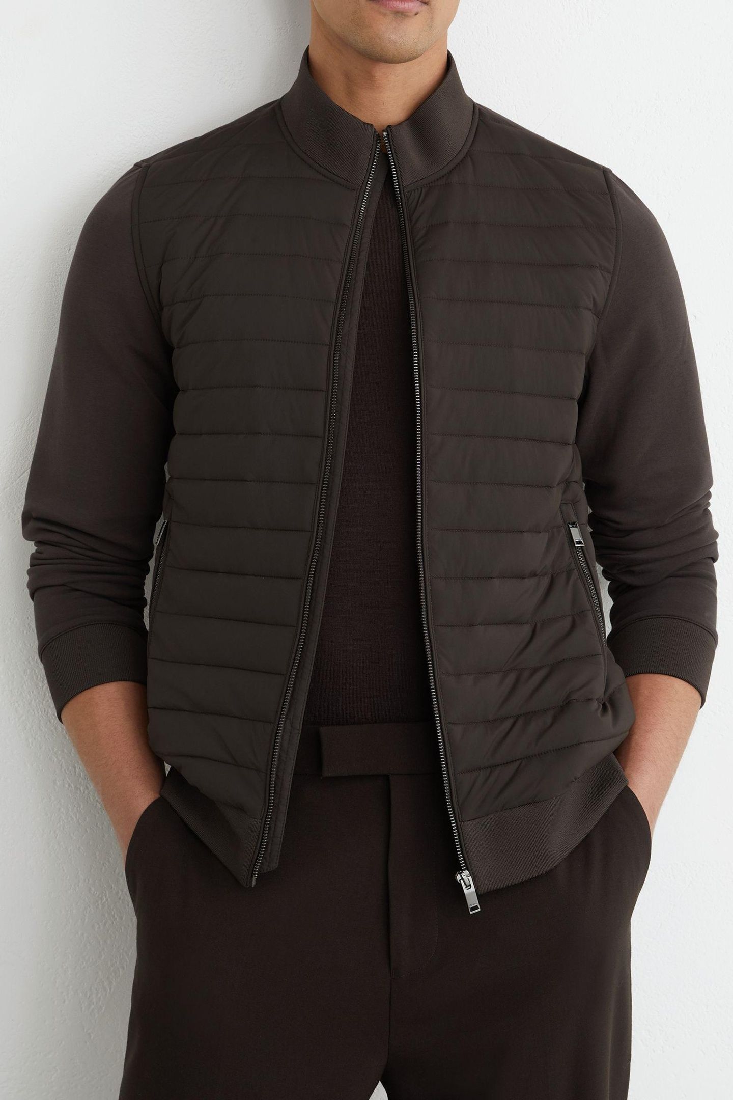 LS QUILTED HYBRID JACKET CHOCOLATE BROWN 2