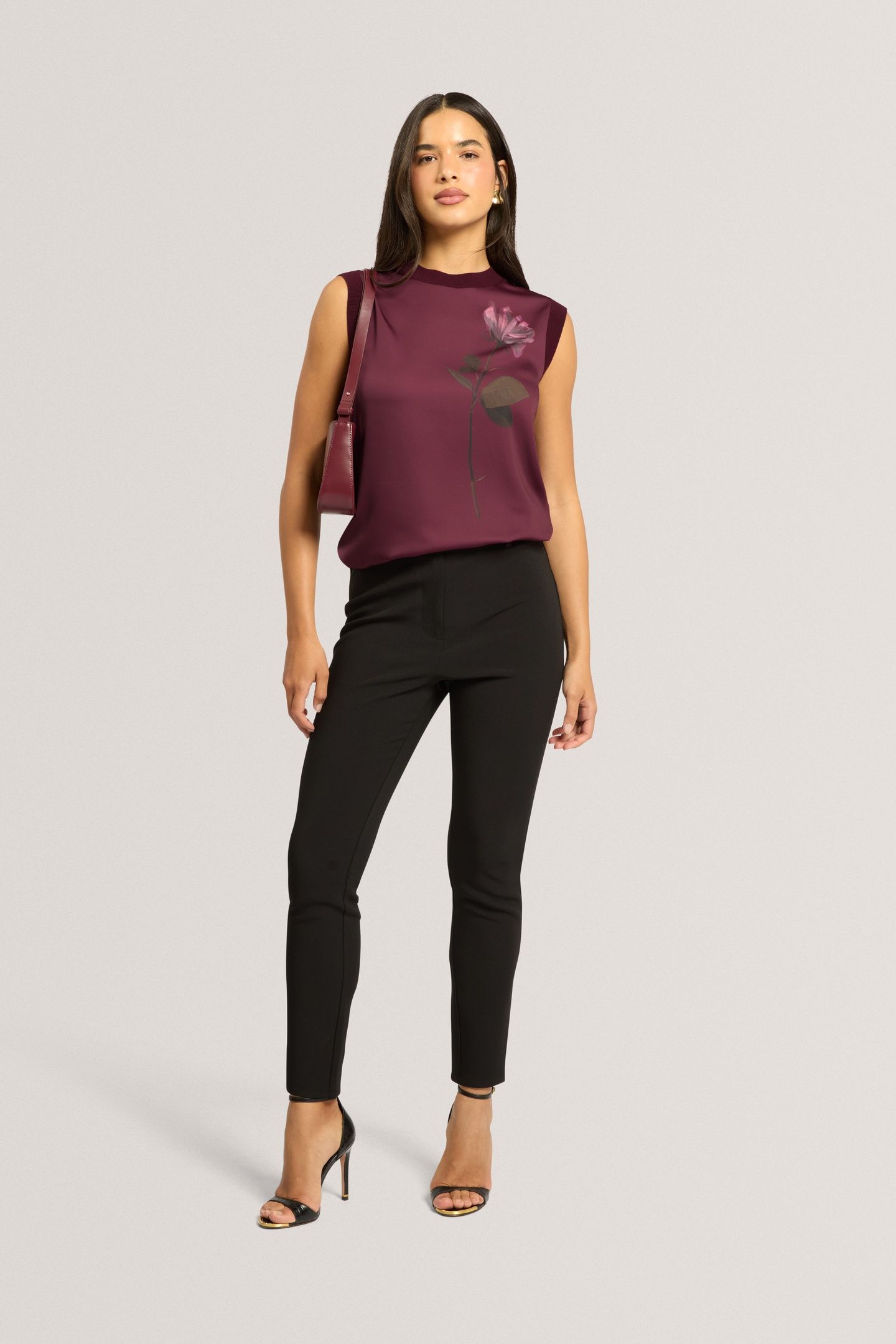 FLORAL PRINTED WOVEN FRONT TANK MAROON 1