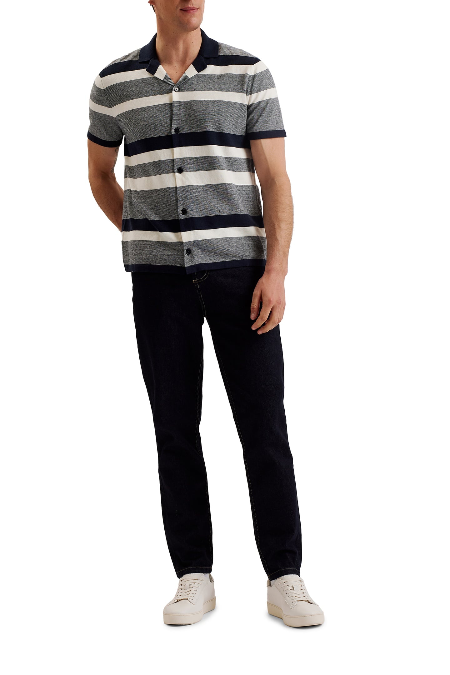 AKO SS REGULAR STRIPED KNITTED SHIRT NAVY 4