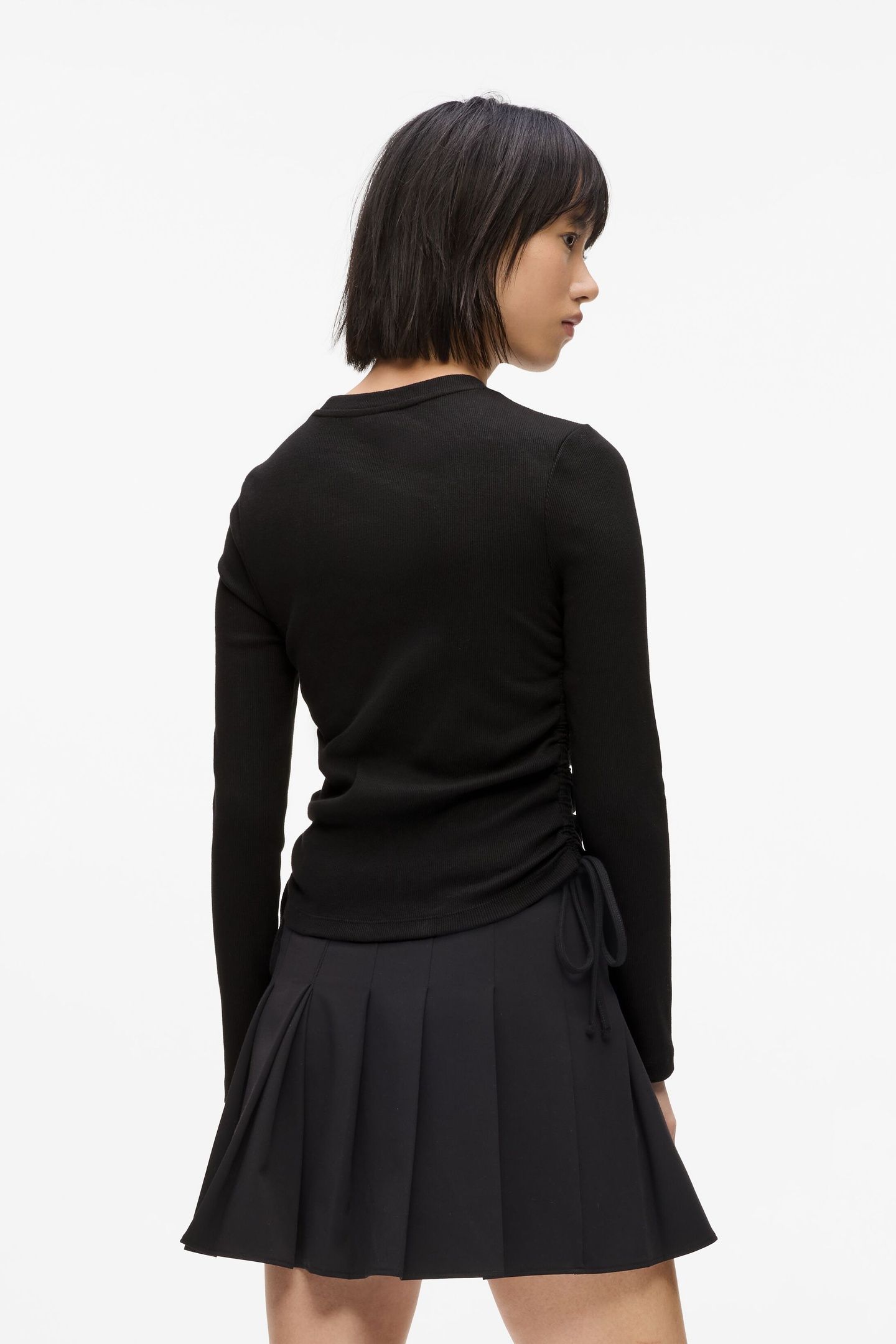 KLJ RUCHED RIBBED TOP BLACK 2