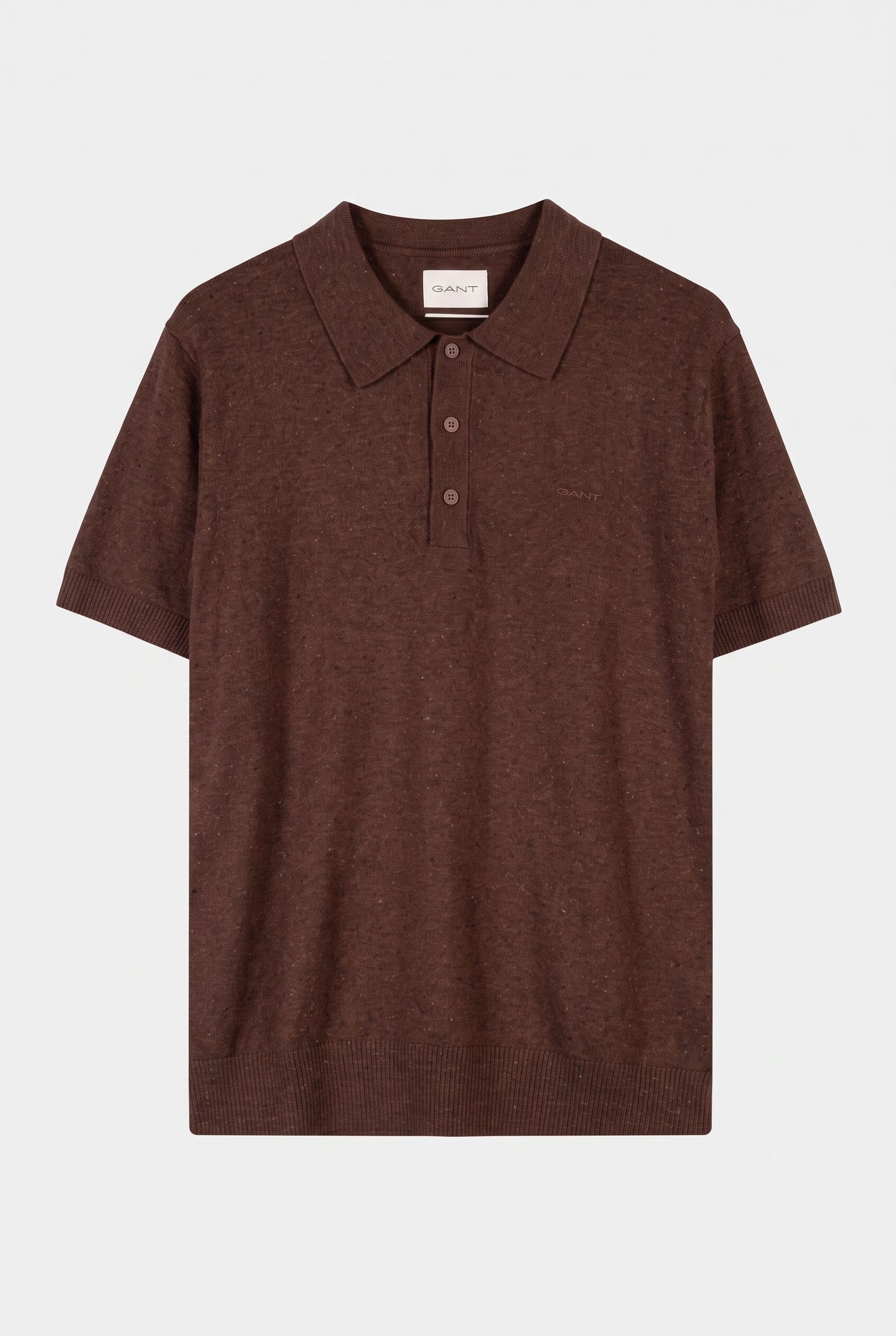 SLUB COTTON LINEN SS POLO HAZELNUT MELANGE 3