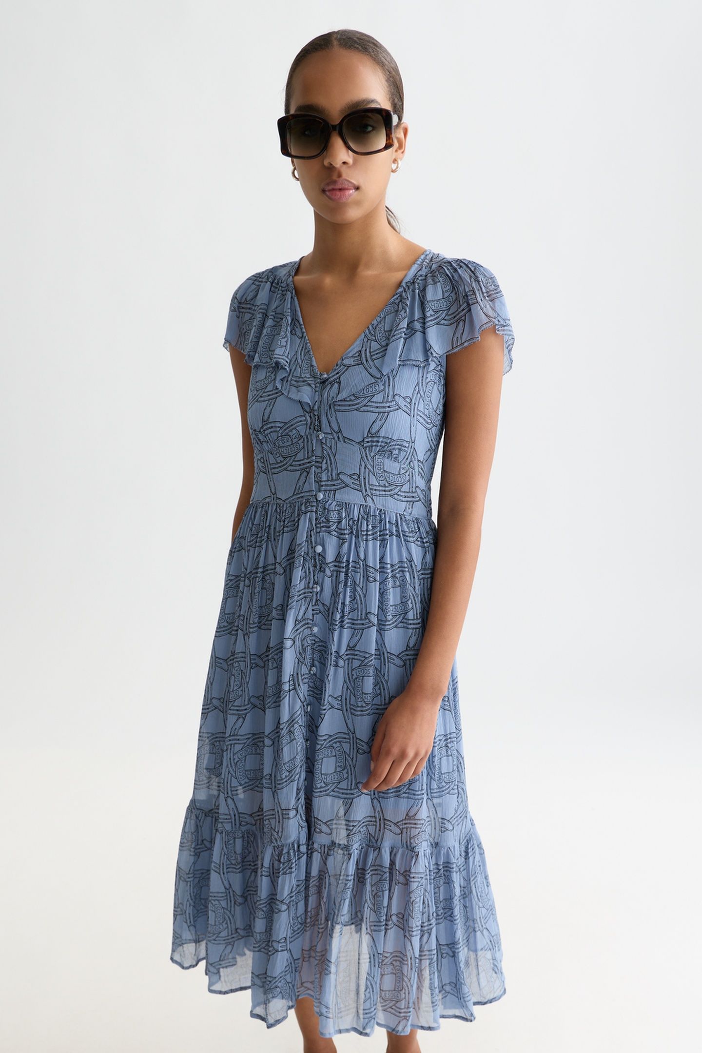 PRINTED CHIFFON MIDI DAY DRESS HORSESHOES INFINITY 1