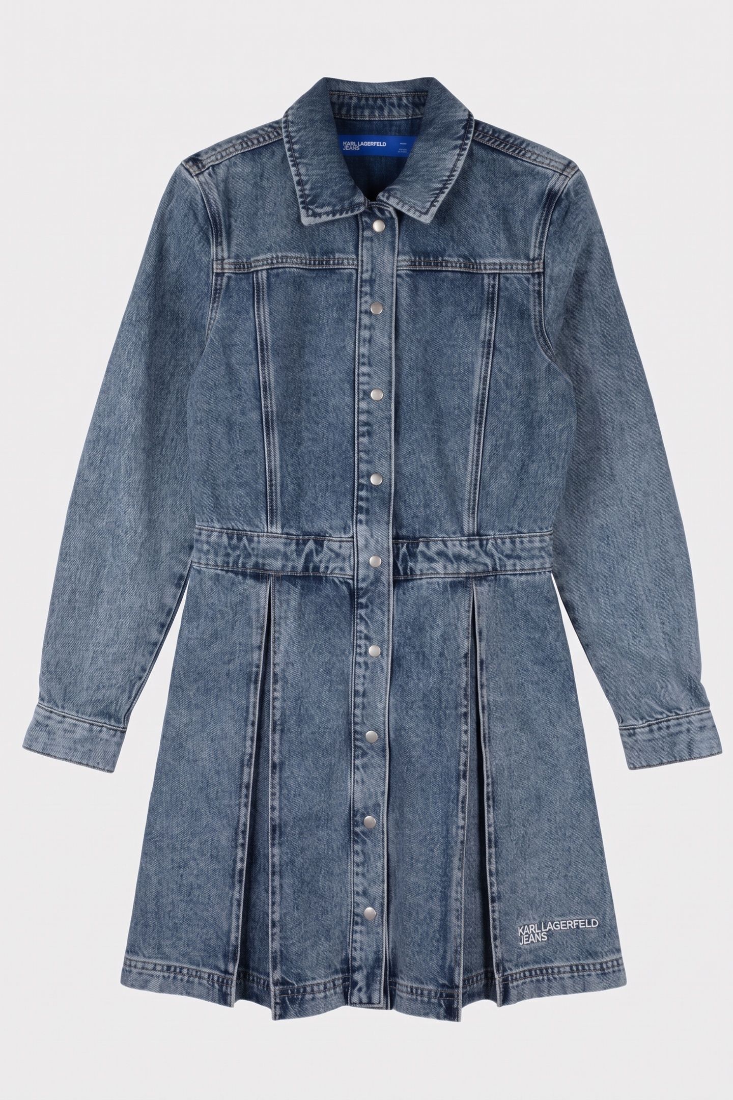 KLJ DENIM PLEATED DRESS MID BLUE 3
