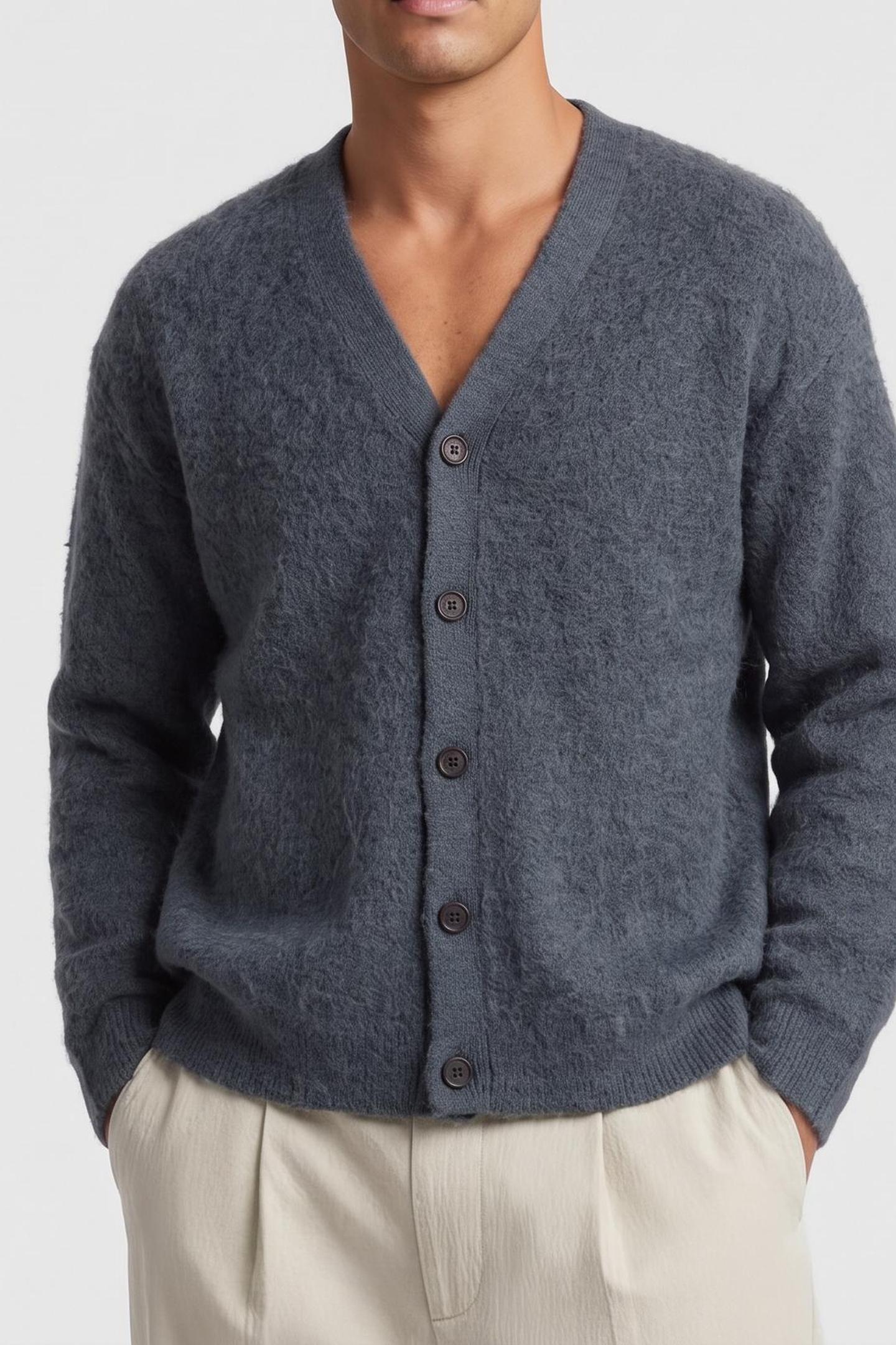 LS BRUSHED ALPACA CARDIGAN HARLEM NIGHT BLUE 1