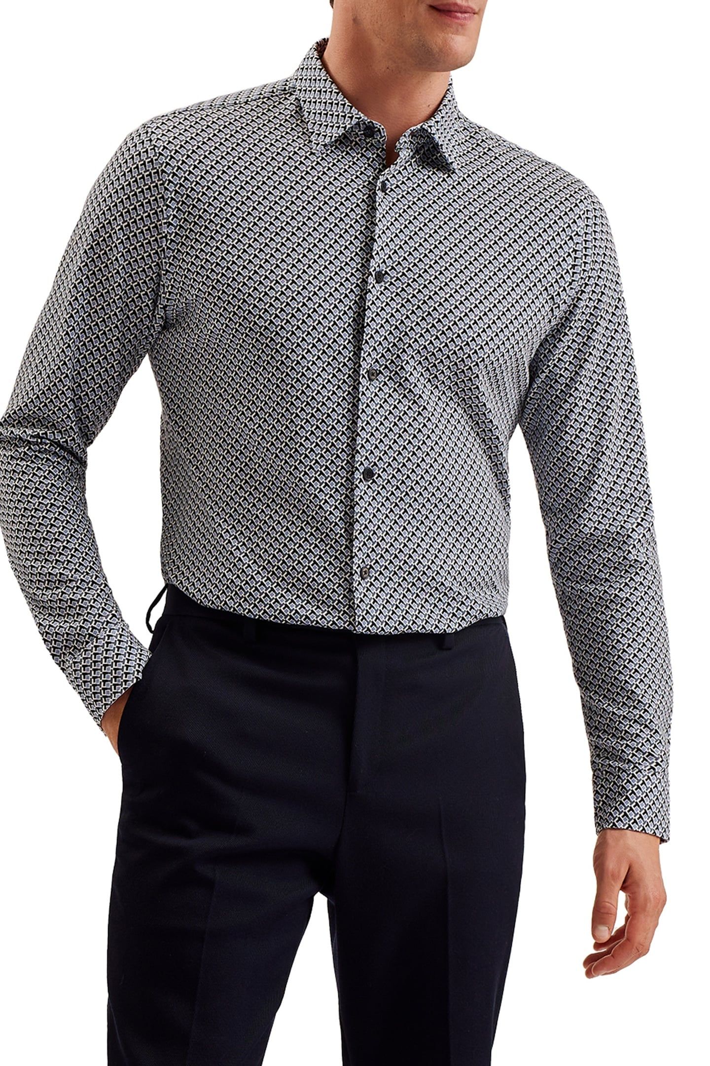 BELSISE LS REGULAR GEO PRINT JERSEY BLUE 2