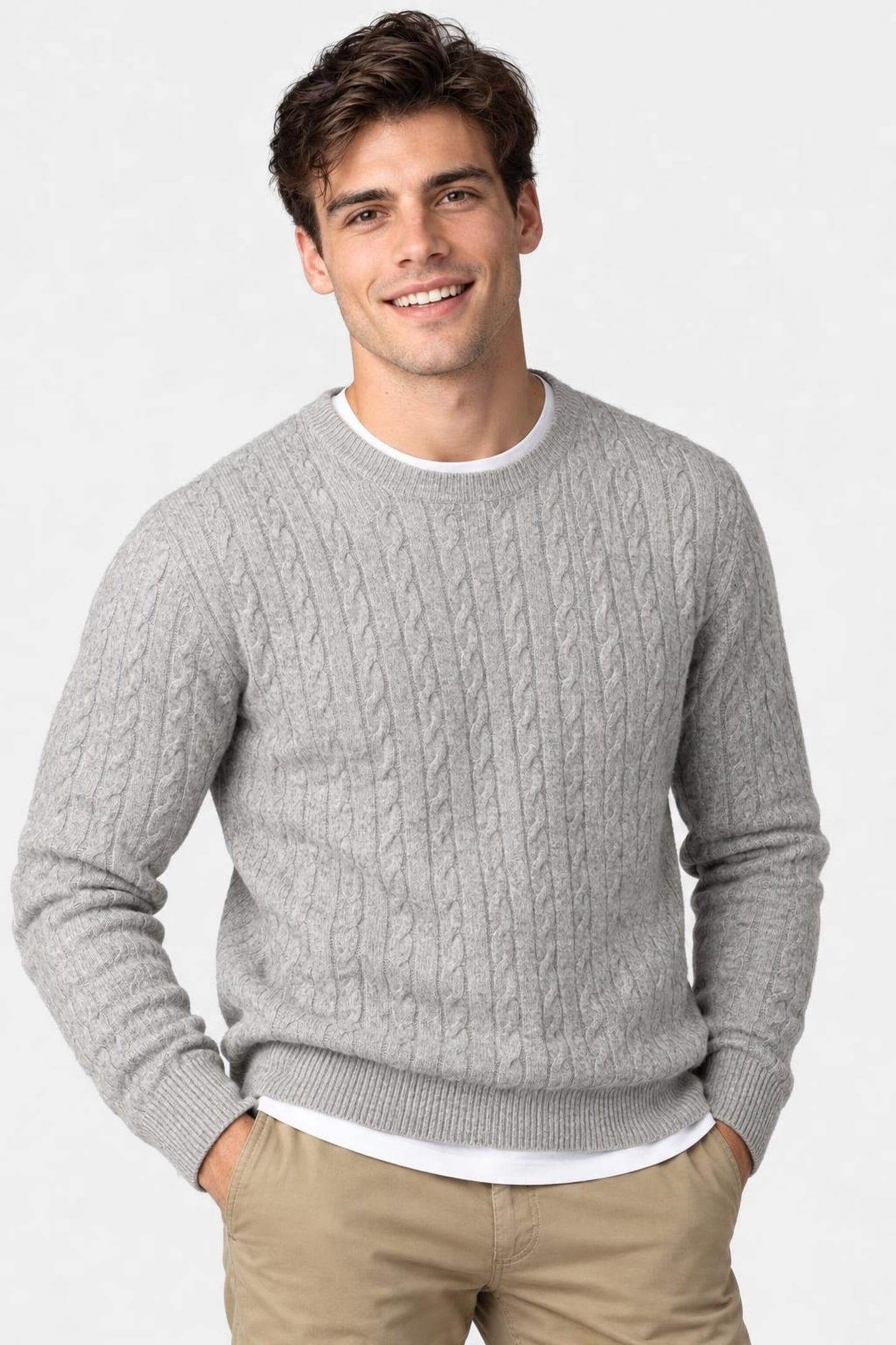 CABLE CREW NECK SWEATER MEDIUM GREY MELANGE 1