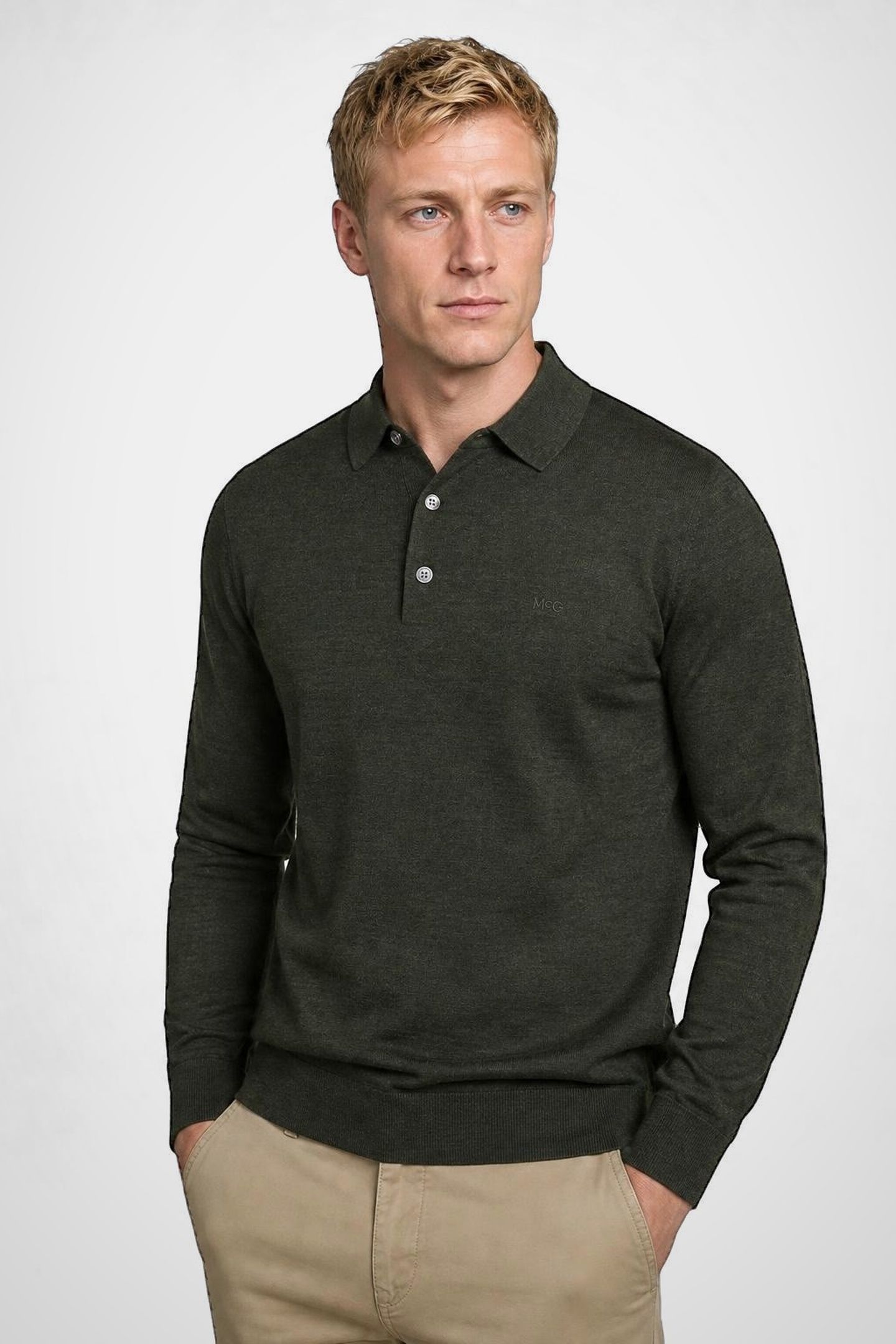 FINE MERINO L/S POLO DARK OLIVE 1