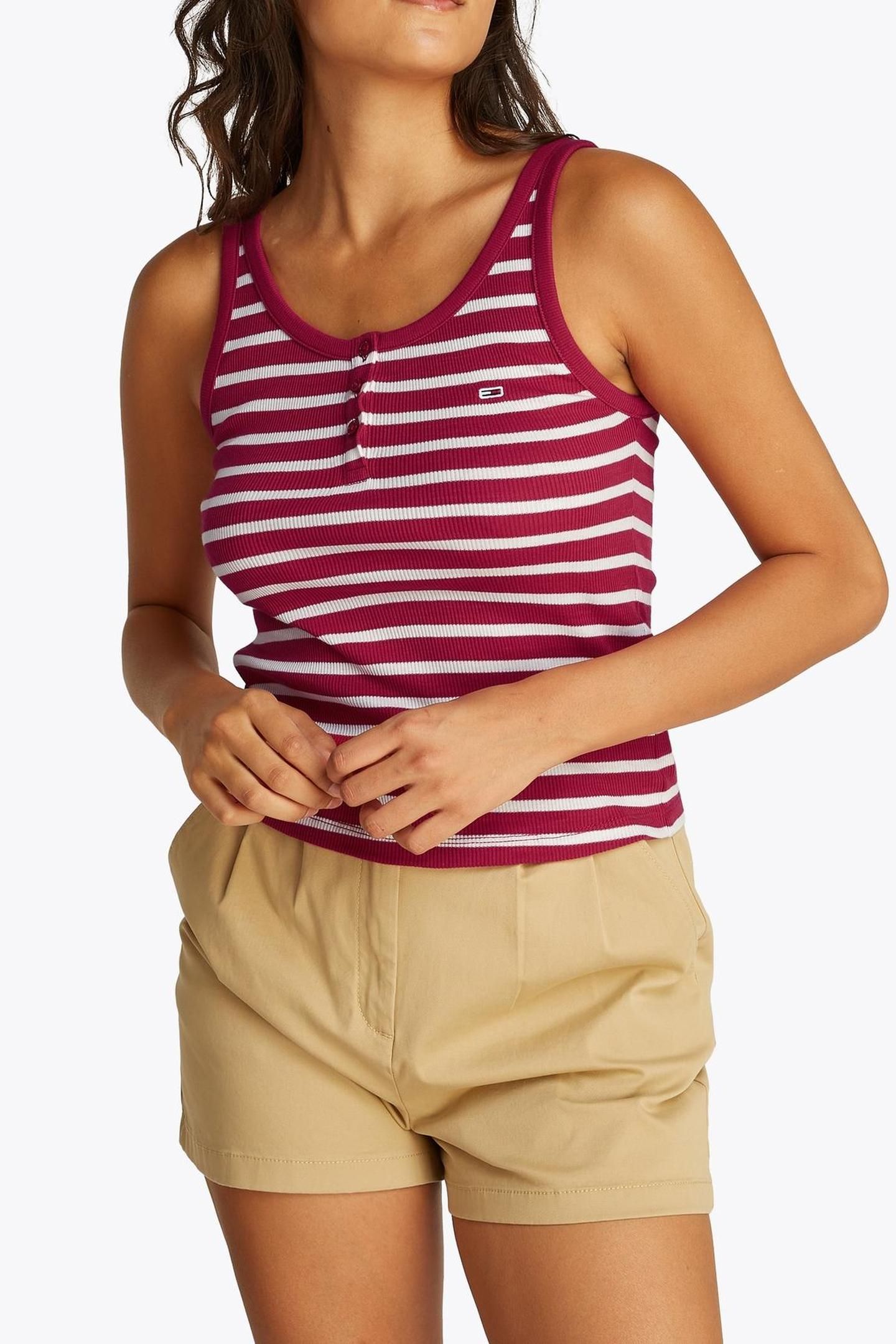 TJW SLIM BUTTON TANK BRILLIANT BERRY/STRIPE 1