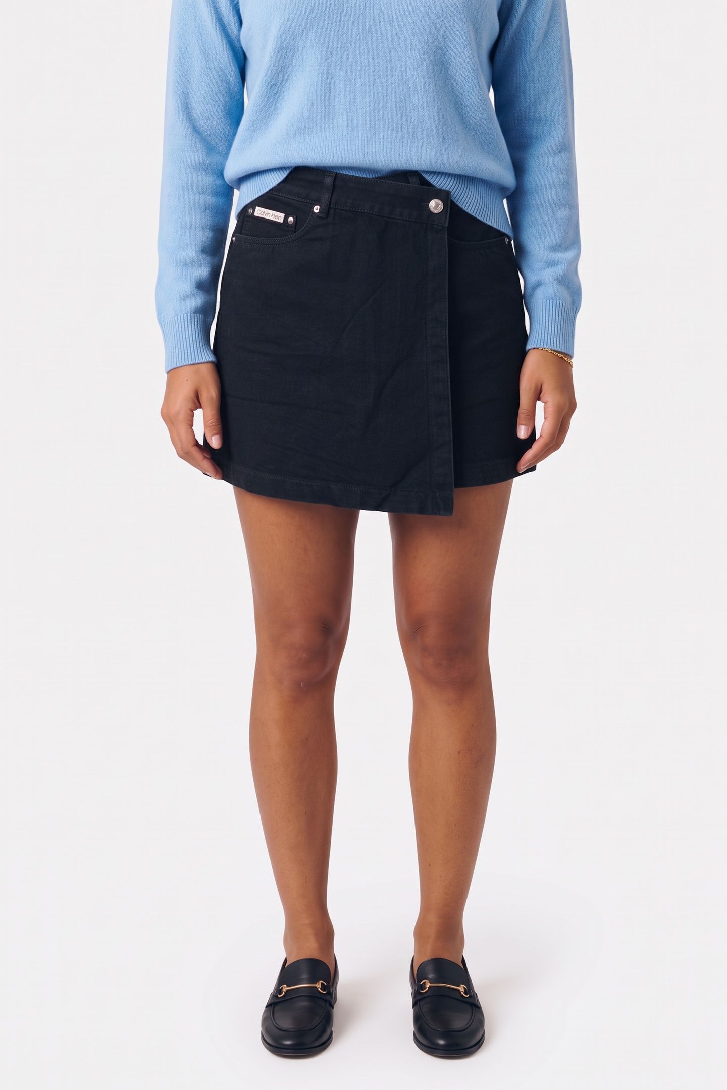 DENIM MINI WRAP SKIRT SOFT BLACK 1