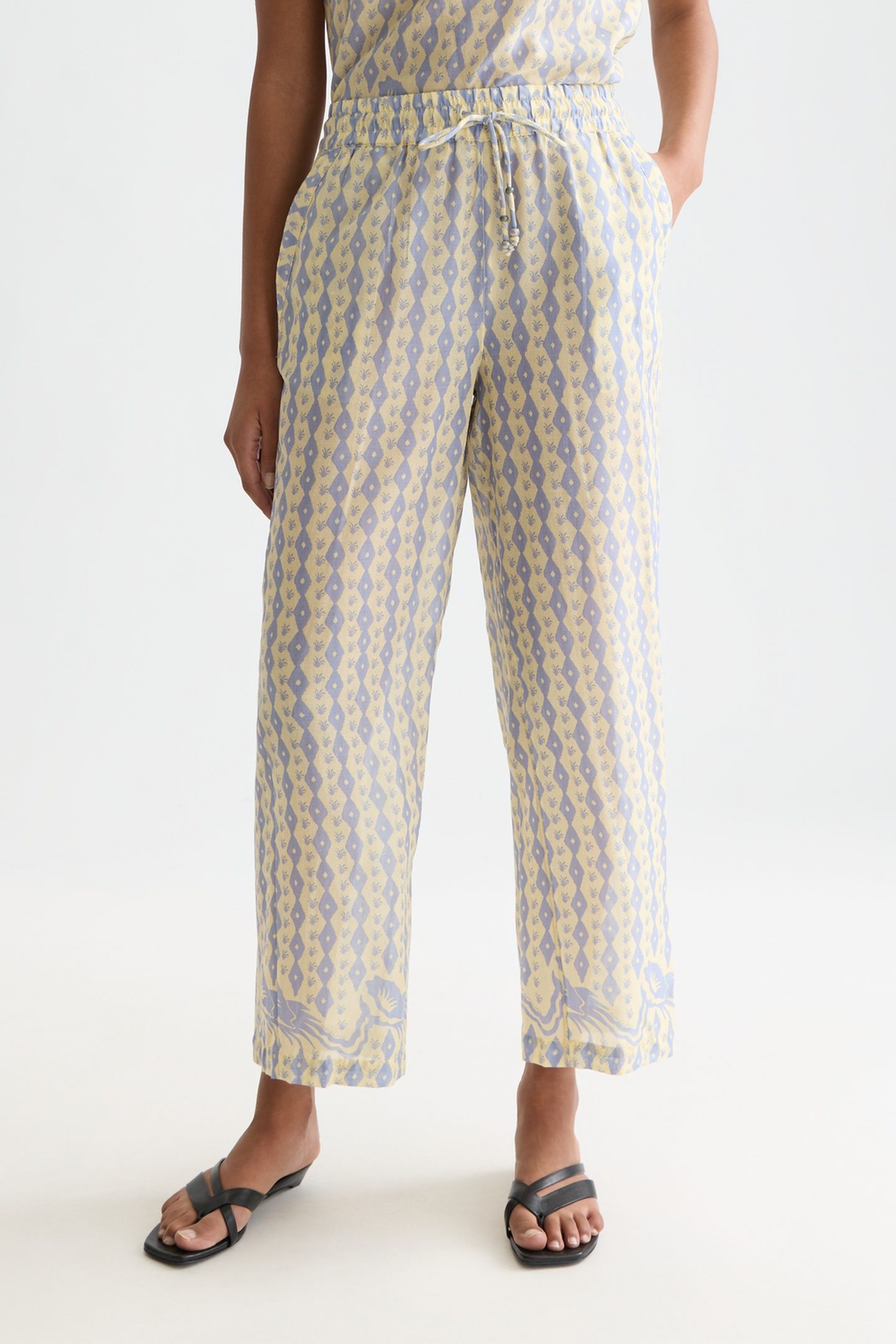 GIA - ALL OVER PRINTED COTTON VOILE PANTS CACTUS STRIPE PLAC 1