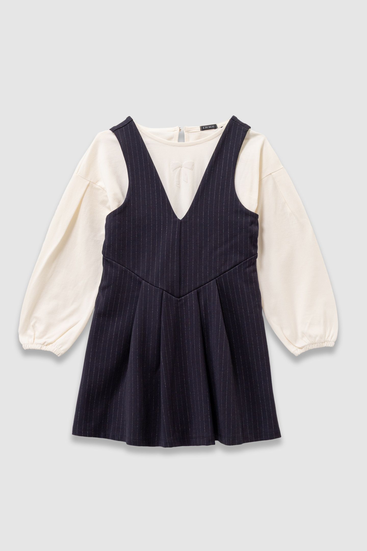 GIRLS’ 2-IN-1 NAVY PINSTRIPE DRESS AND ECRU T-SHIRT 3