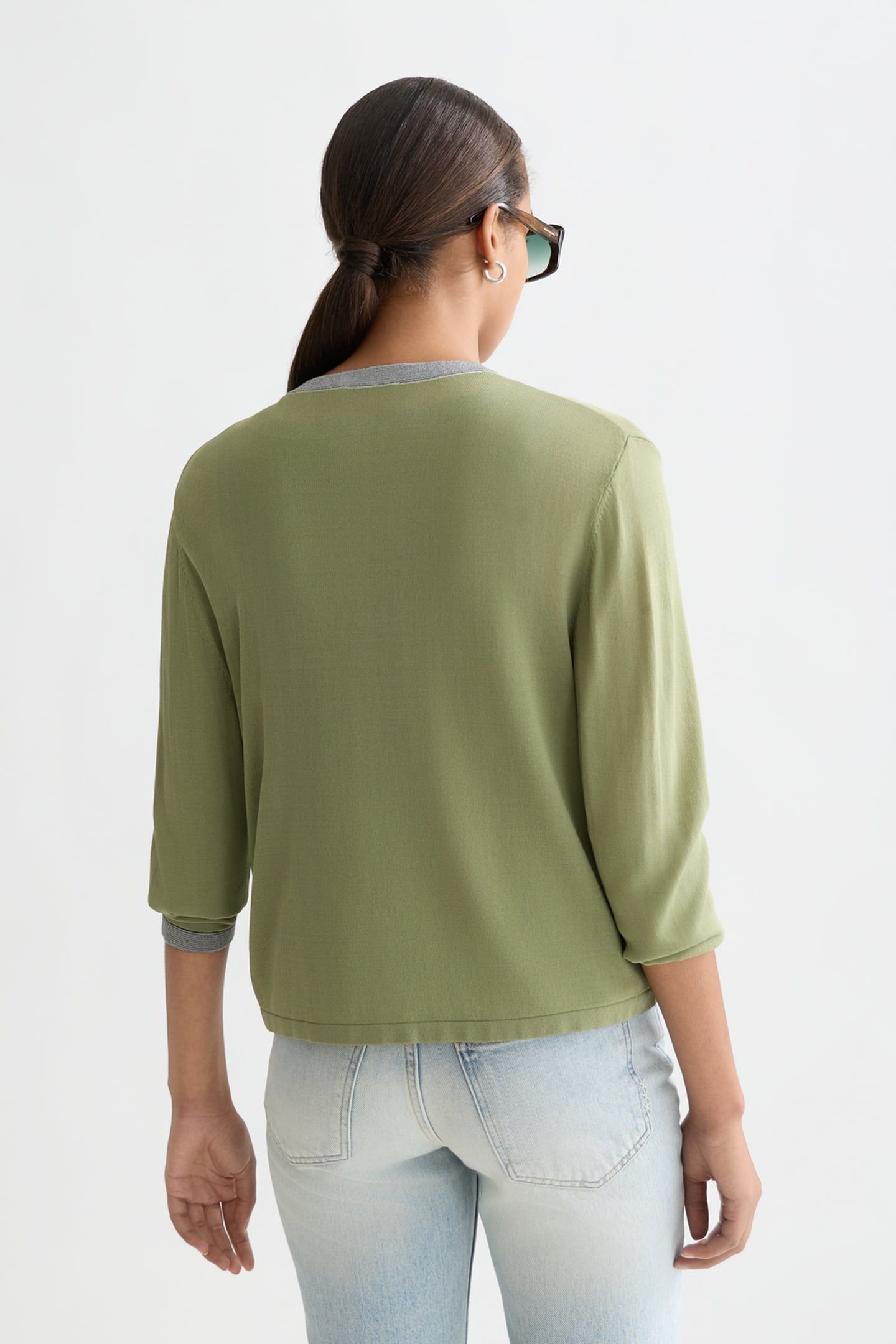 STRIPE TRIM RELAXED CARDIGAN OIL GREEN 2