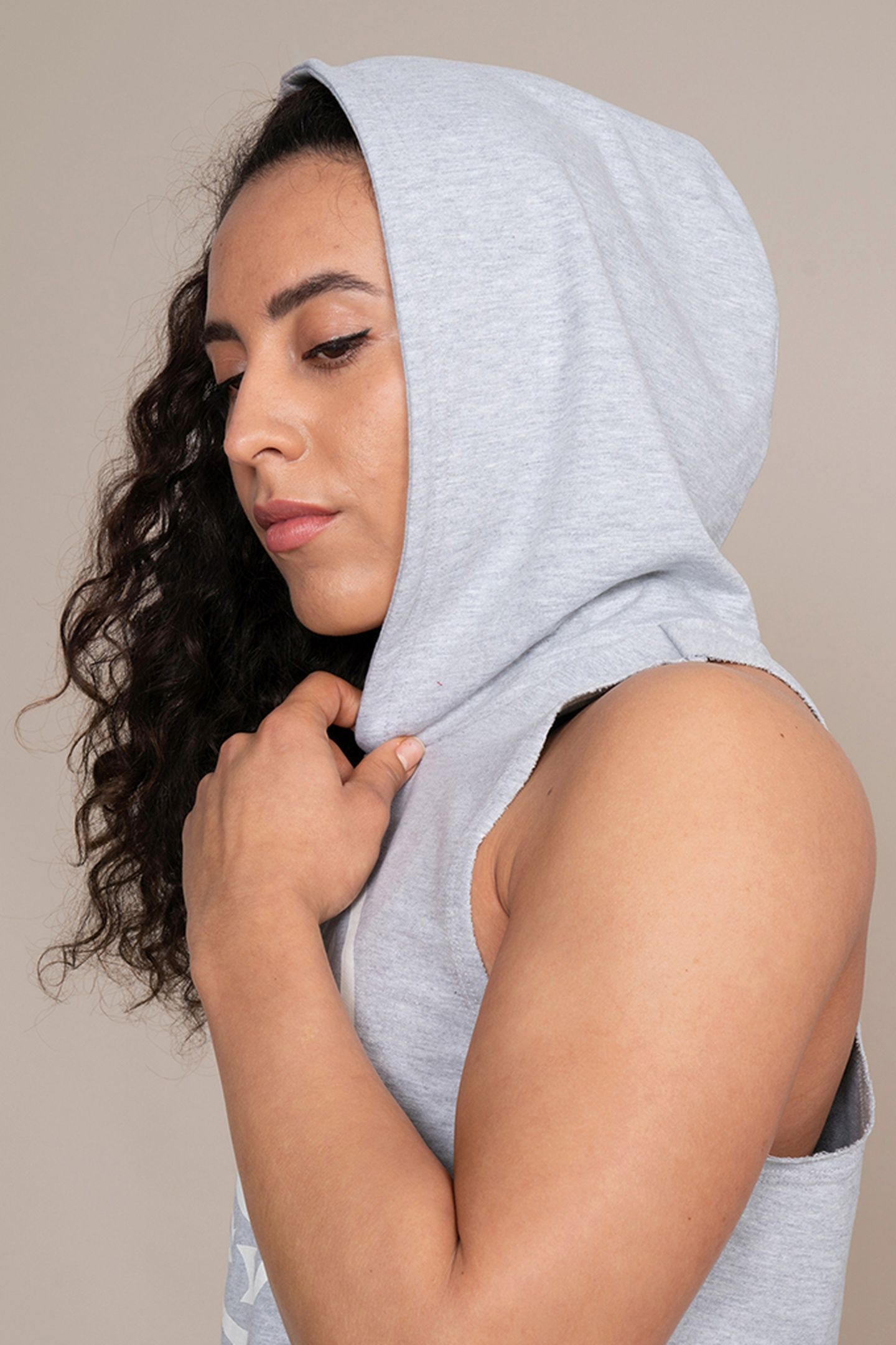 LADIES HOODED TANK GREY 4