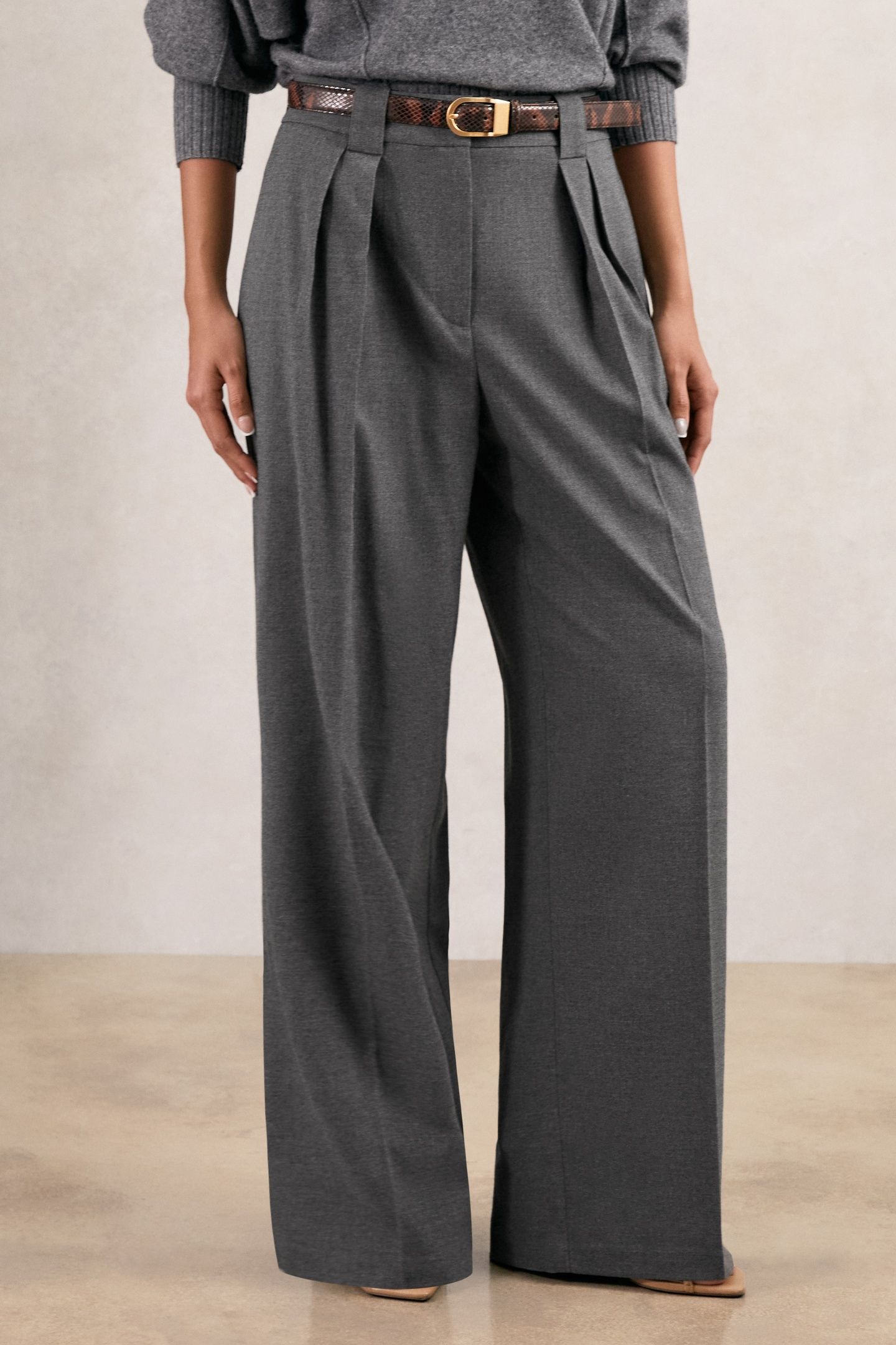 WIDE LEG FLANNEL TROUSER GREY 2
