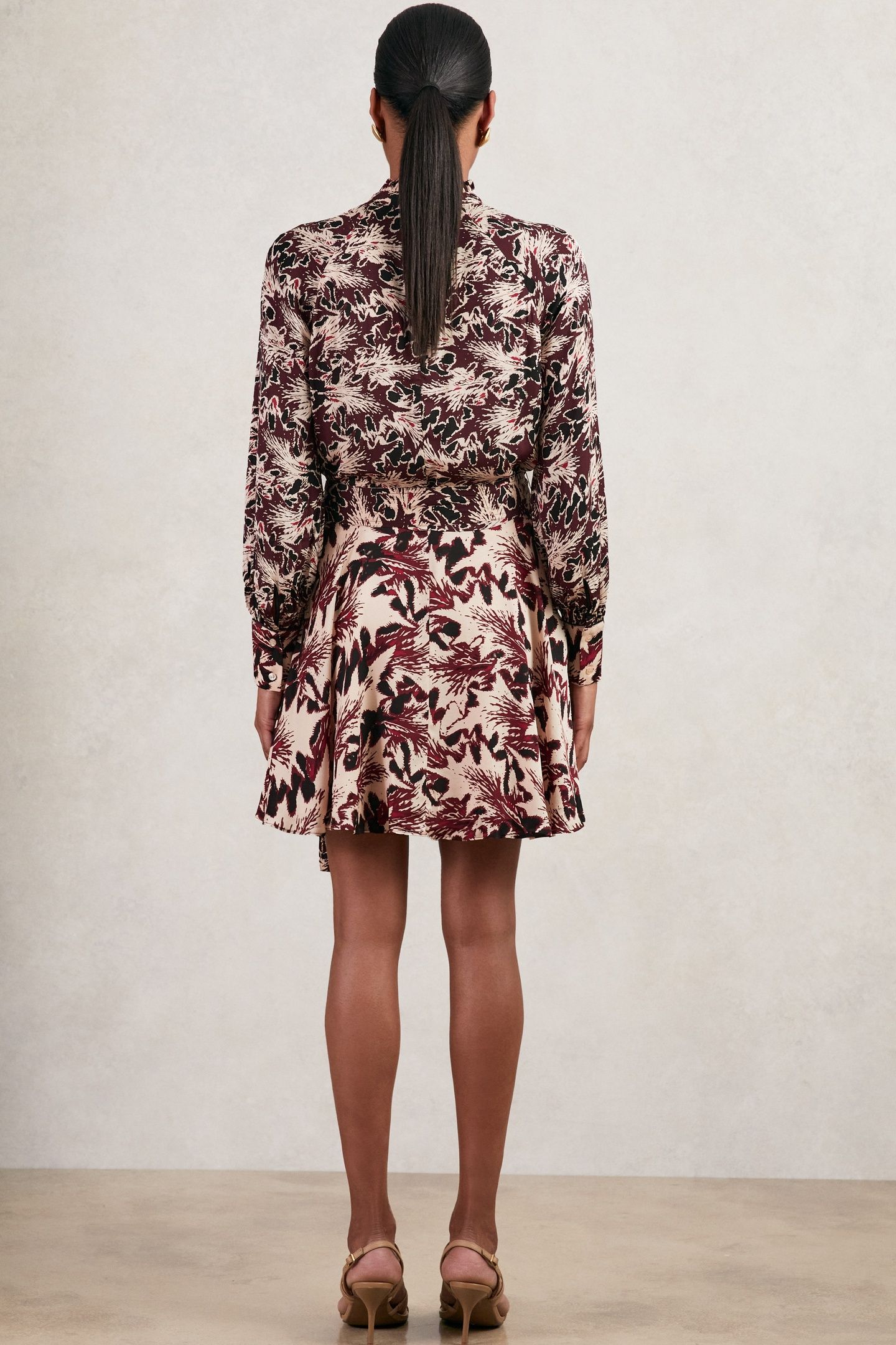 PRINTED FLIPPY DRESS BURGUNDY/CREAM 3