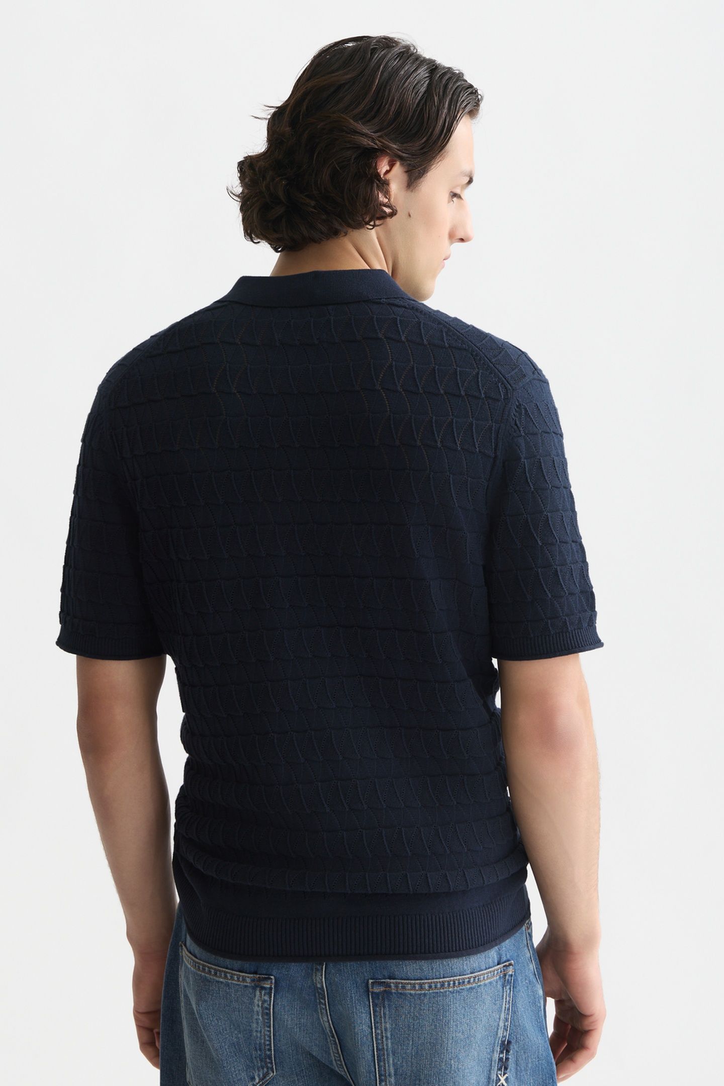 POINTELLE KNITTED REGULAR FIT POLO NAVY 2