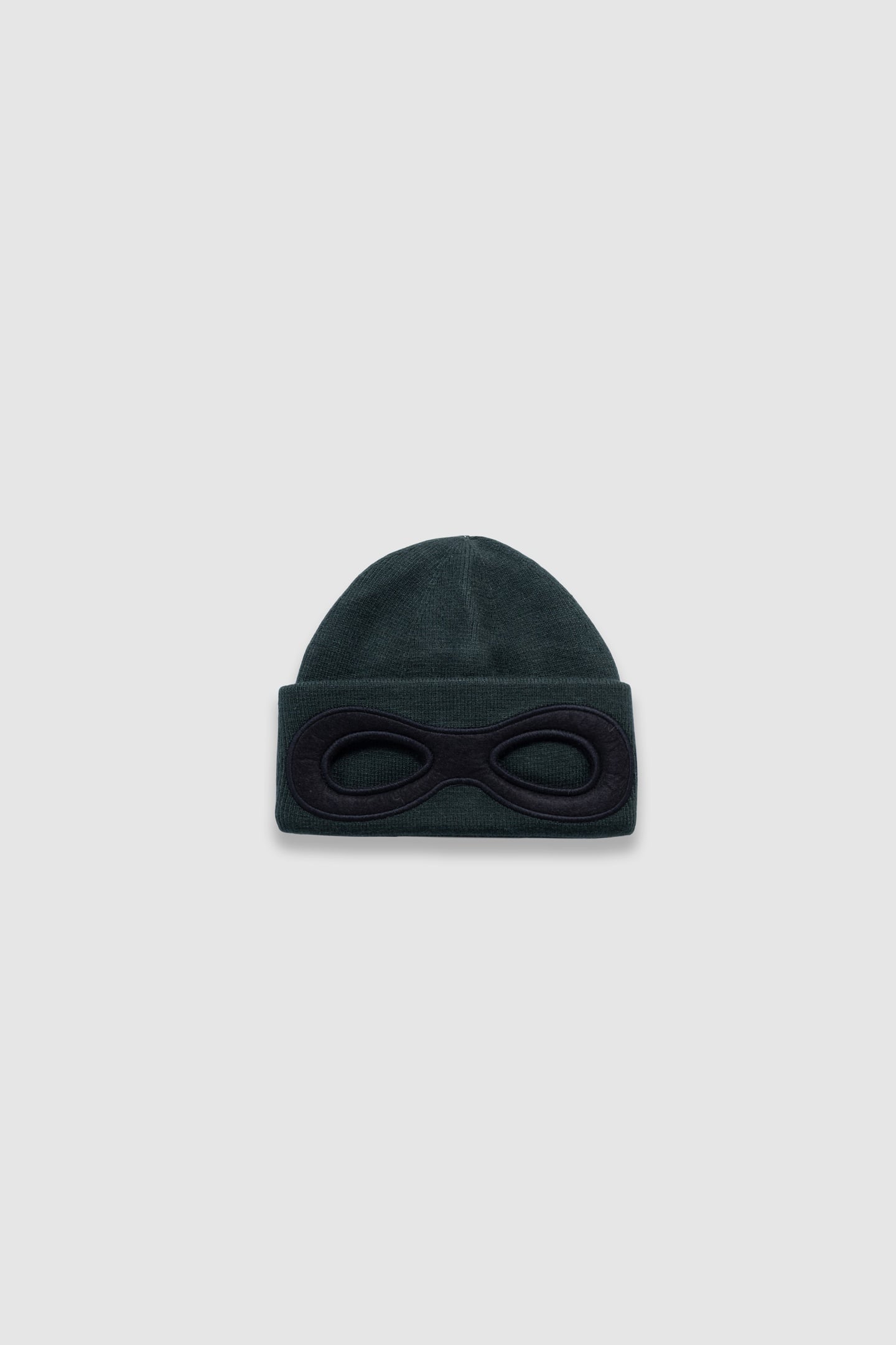 BOYS’ GREEN KNIT BEANIE WITH MASK CUT-OUT ON TURN UP 2