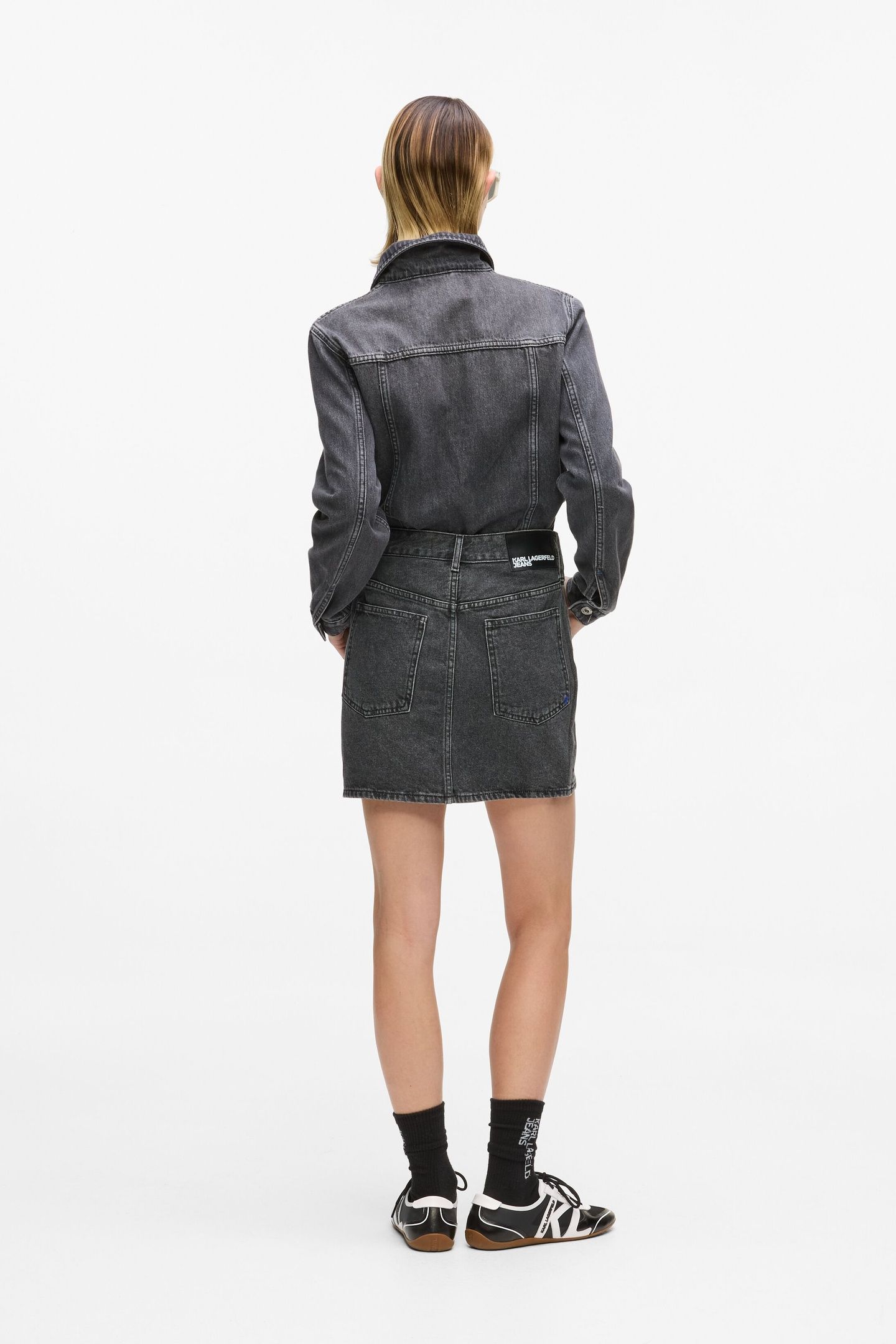 KLJ DENIM LACE UP MINI SKIRT WASHED BLACK 2
