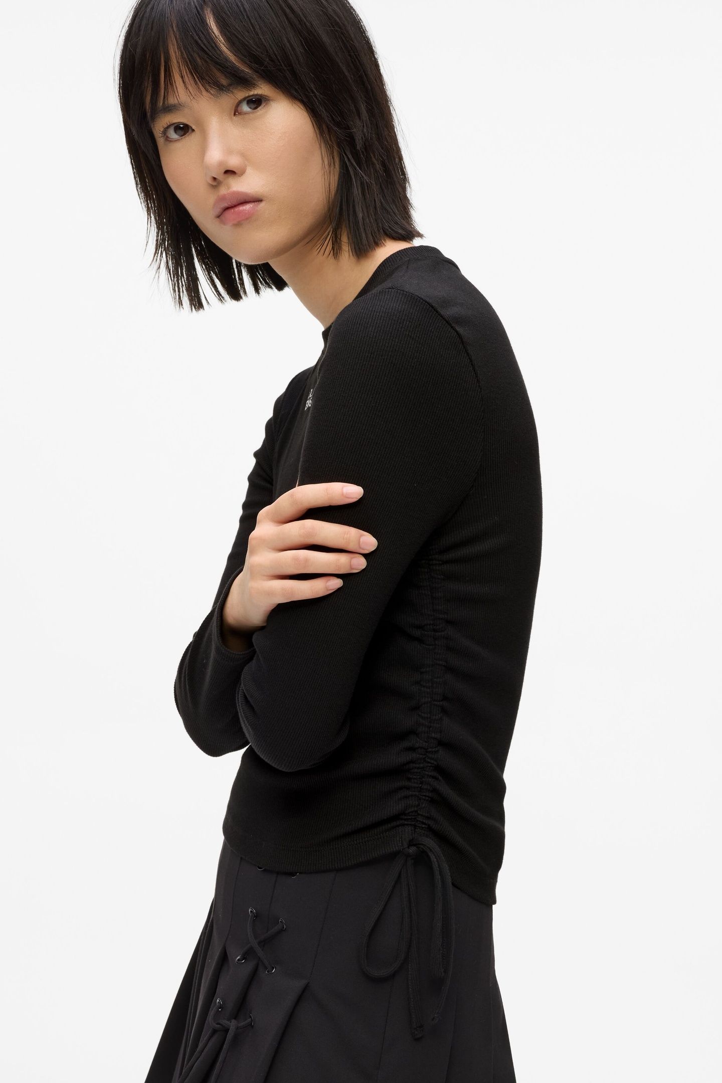 KLJ RUCHED RIBBED TOP BLACK 6