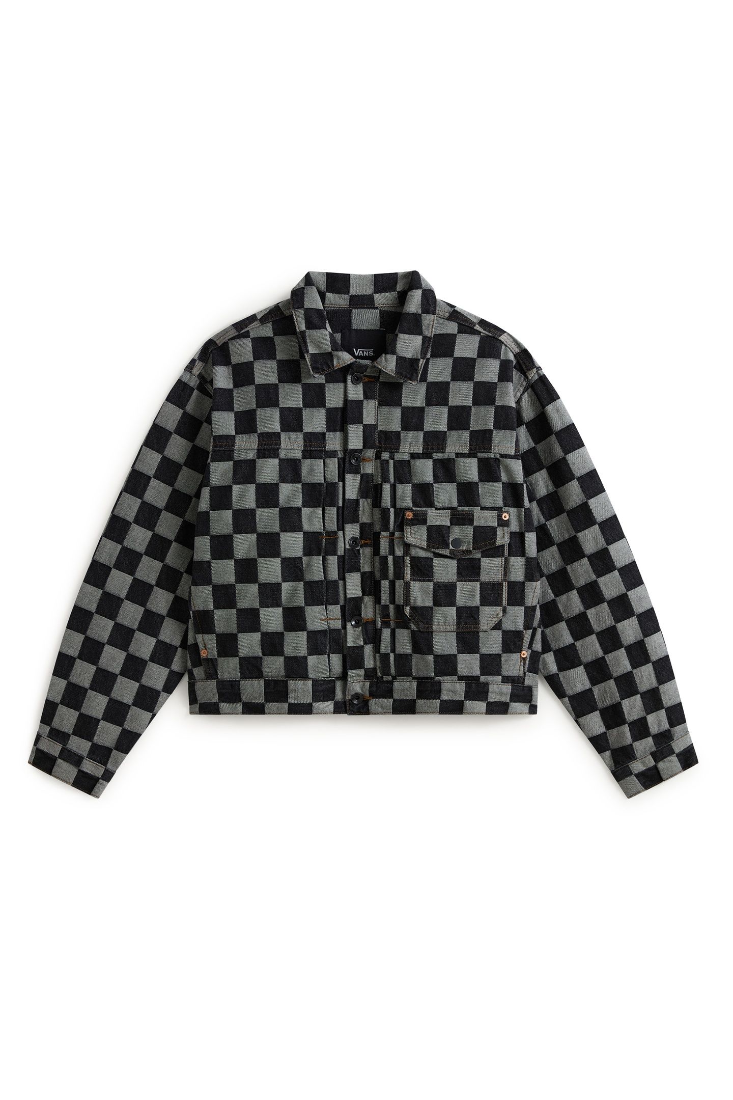 CHECK-5 CHECKERBOARD DENIM TRUCKER JACKE BLACK 4