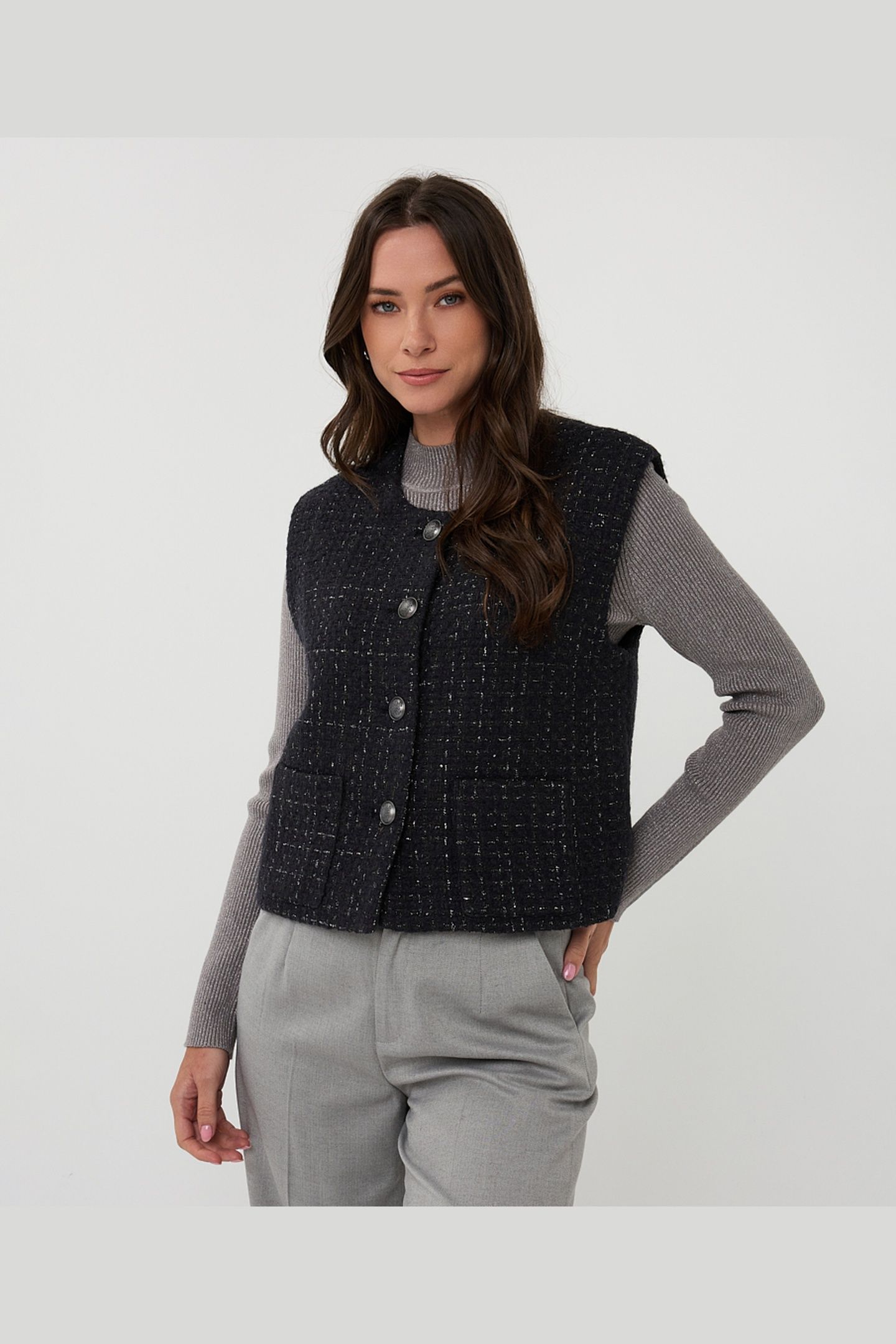 GILET TWEED ANTHRACITE 1