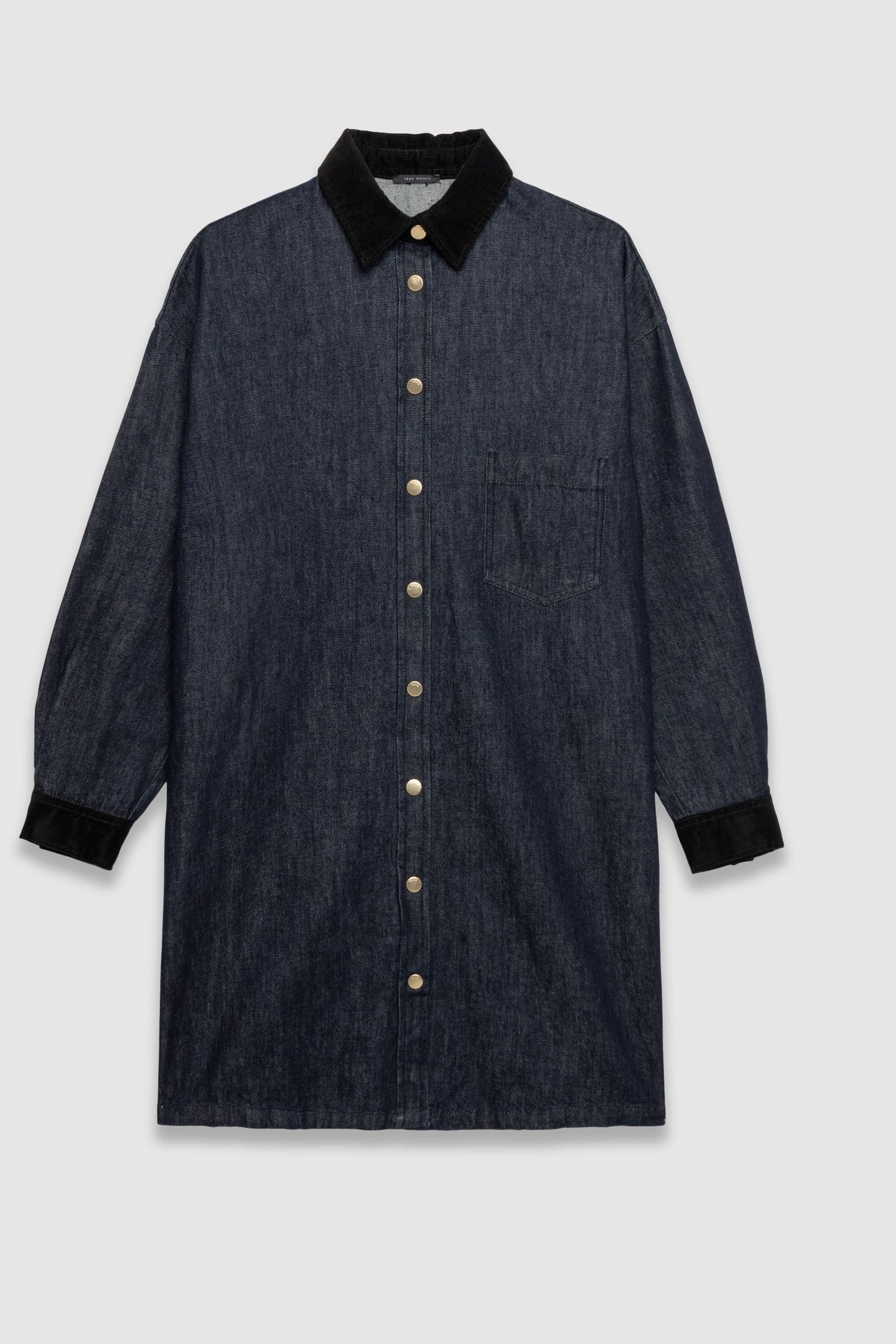 BLUE DENIM SHIRT DRESS, VELVET COLLAR AND CUFFS 4