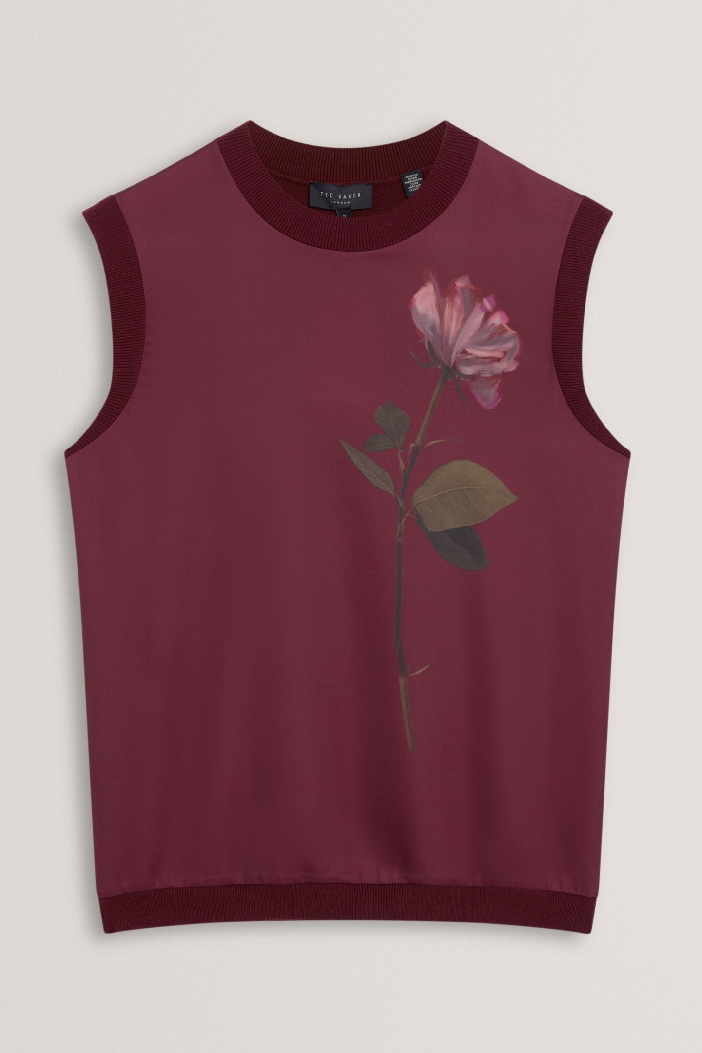 FLORAL PRINTED WOVEN FRONT TANK MAROON 3