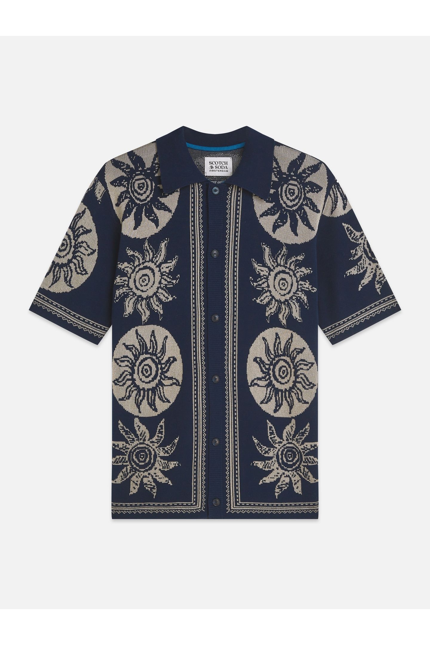 KNITTED JAQUARD SHORT SLEEVE SHIRT NAVY 1