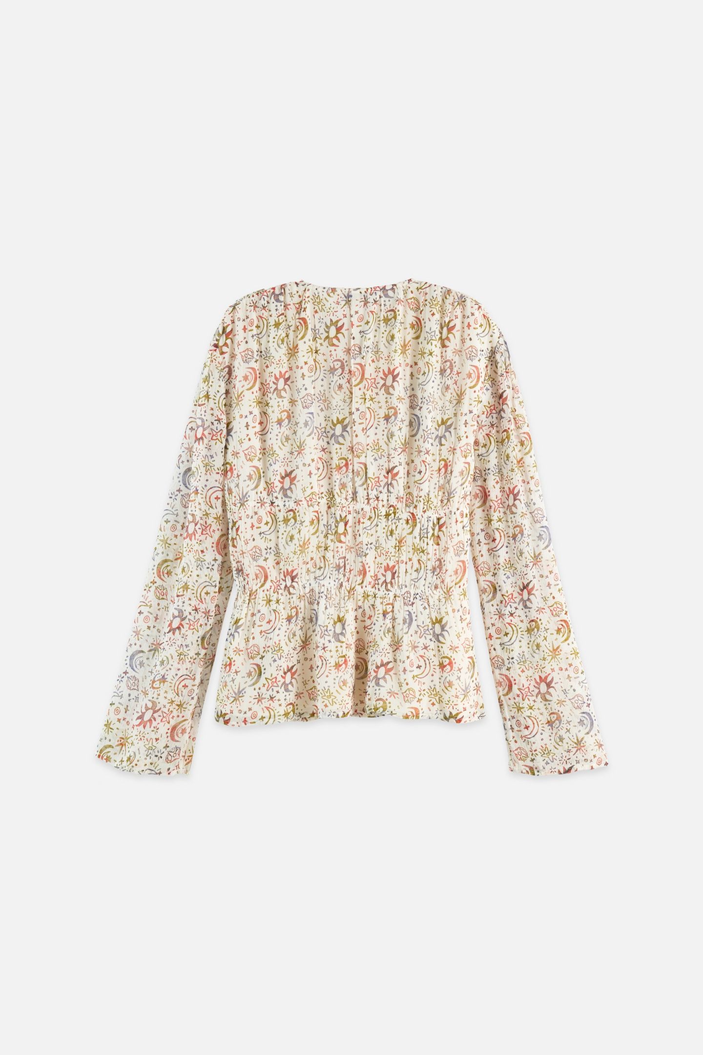 PRINTED TIED FRONT WOVEN TOP COSMIC SKY EGGNOG 5