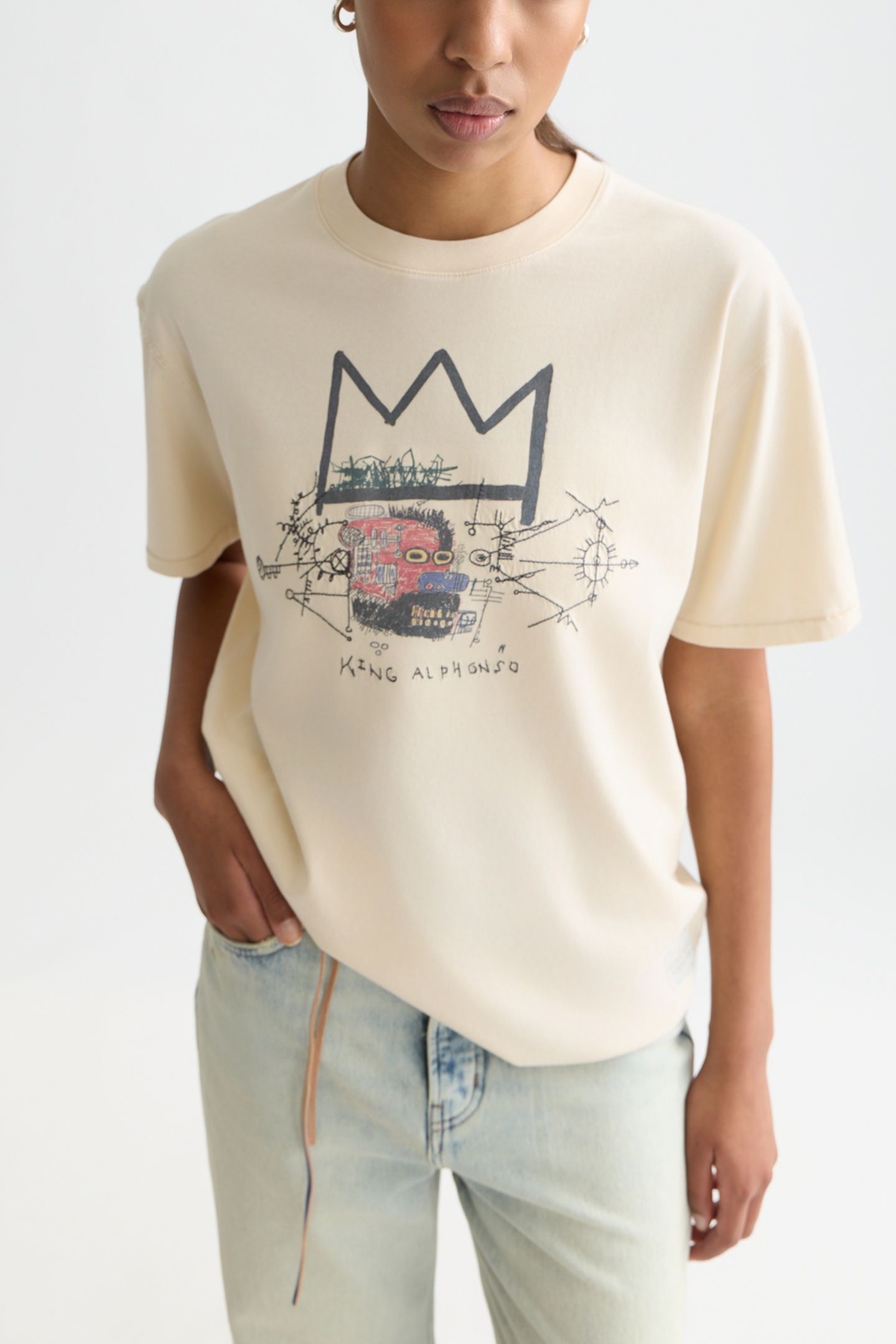 BASQUIAT WASHED ARTWORK T-SHIRT EGGNOG 6