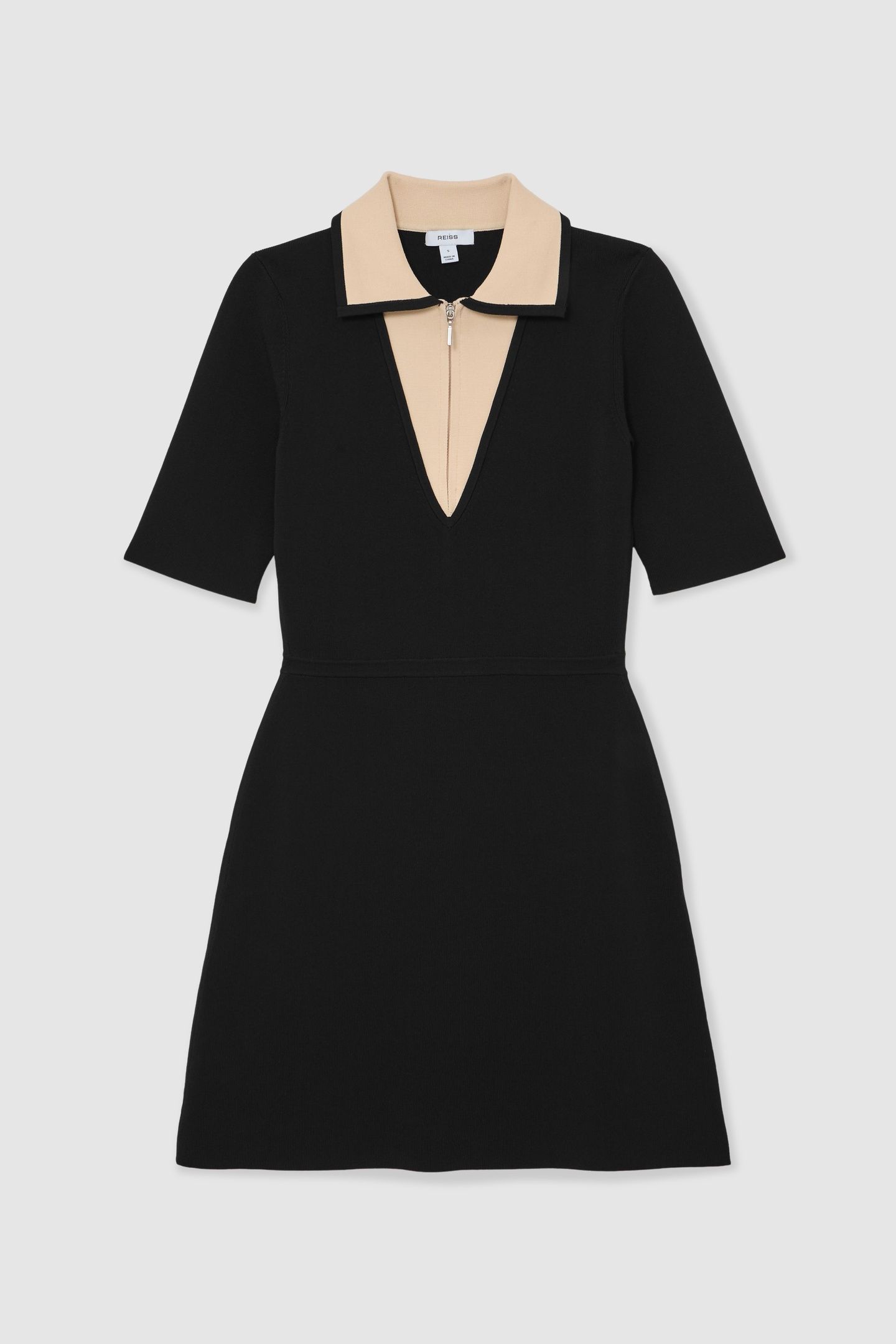 CONTRAST COLLAR KNITTED MINI DRESS BLACK/IVORY 4