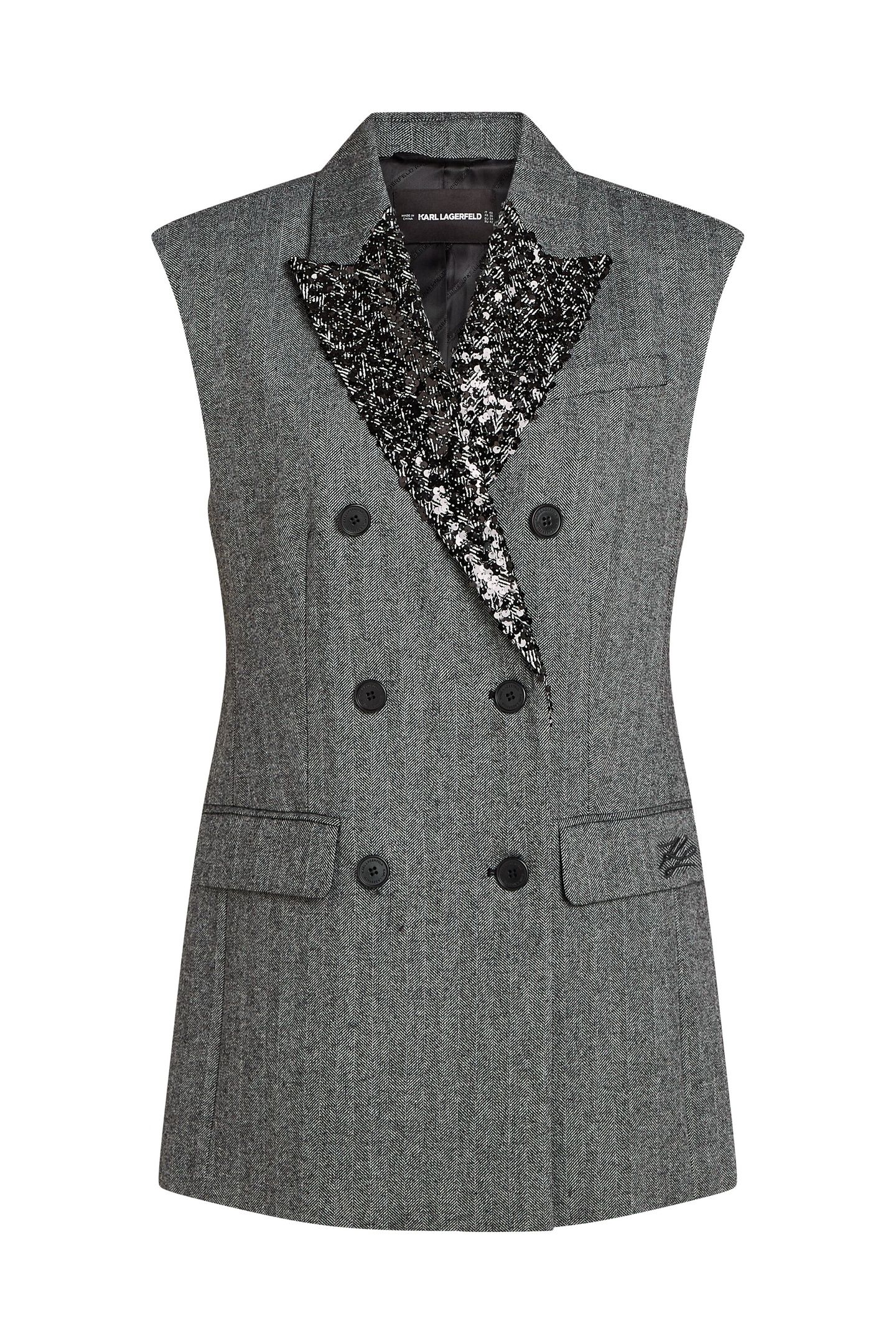 EMBELLISHED LAPEL TWEED GILET GREY/BLACK 4