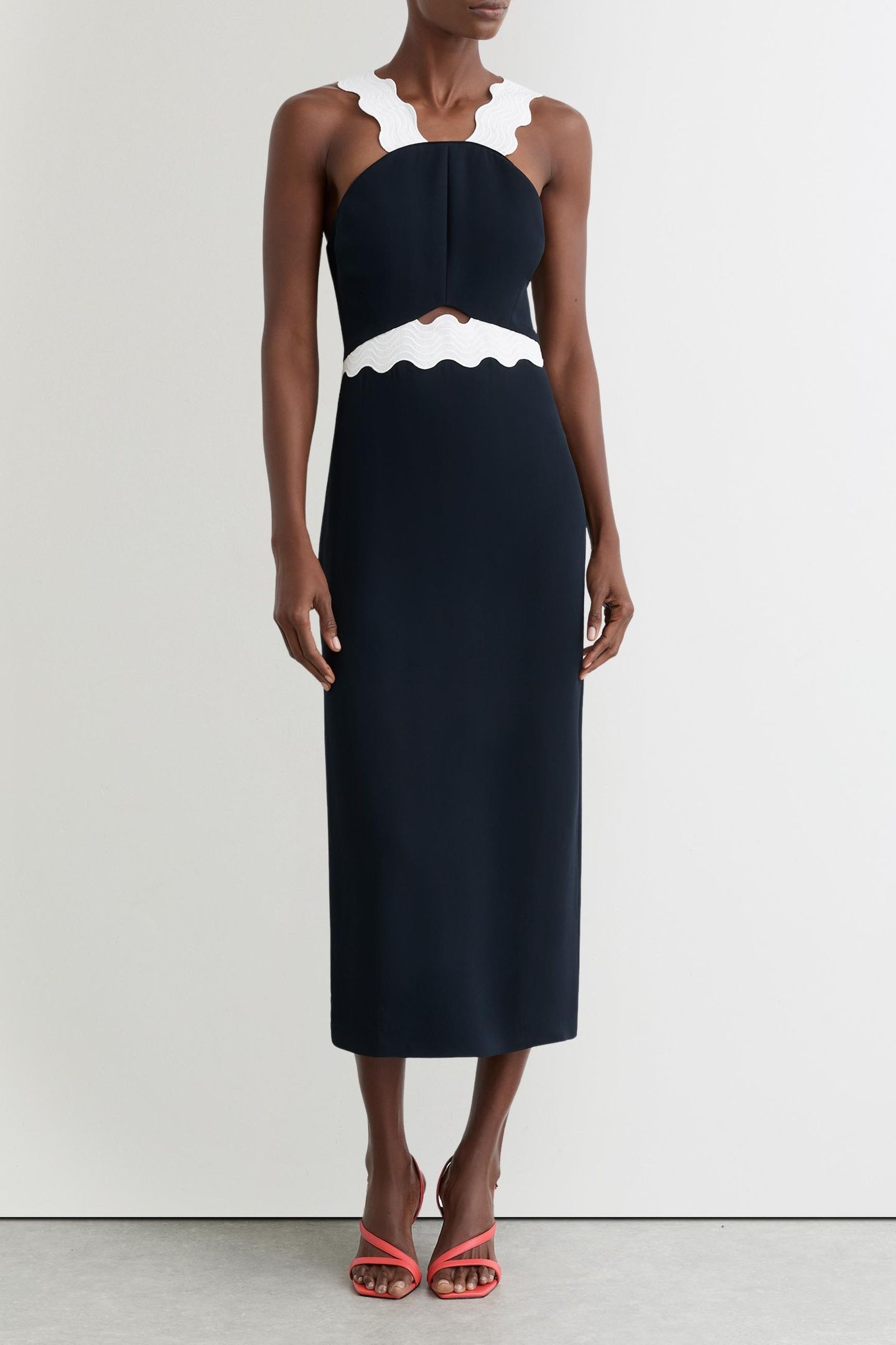 CONTRAST BODYCON MIDI DRESS NAVY/IVORY 2