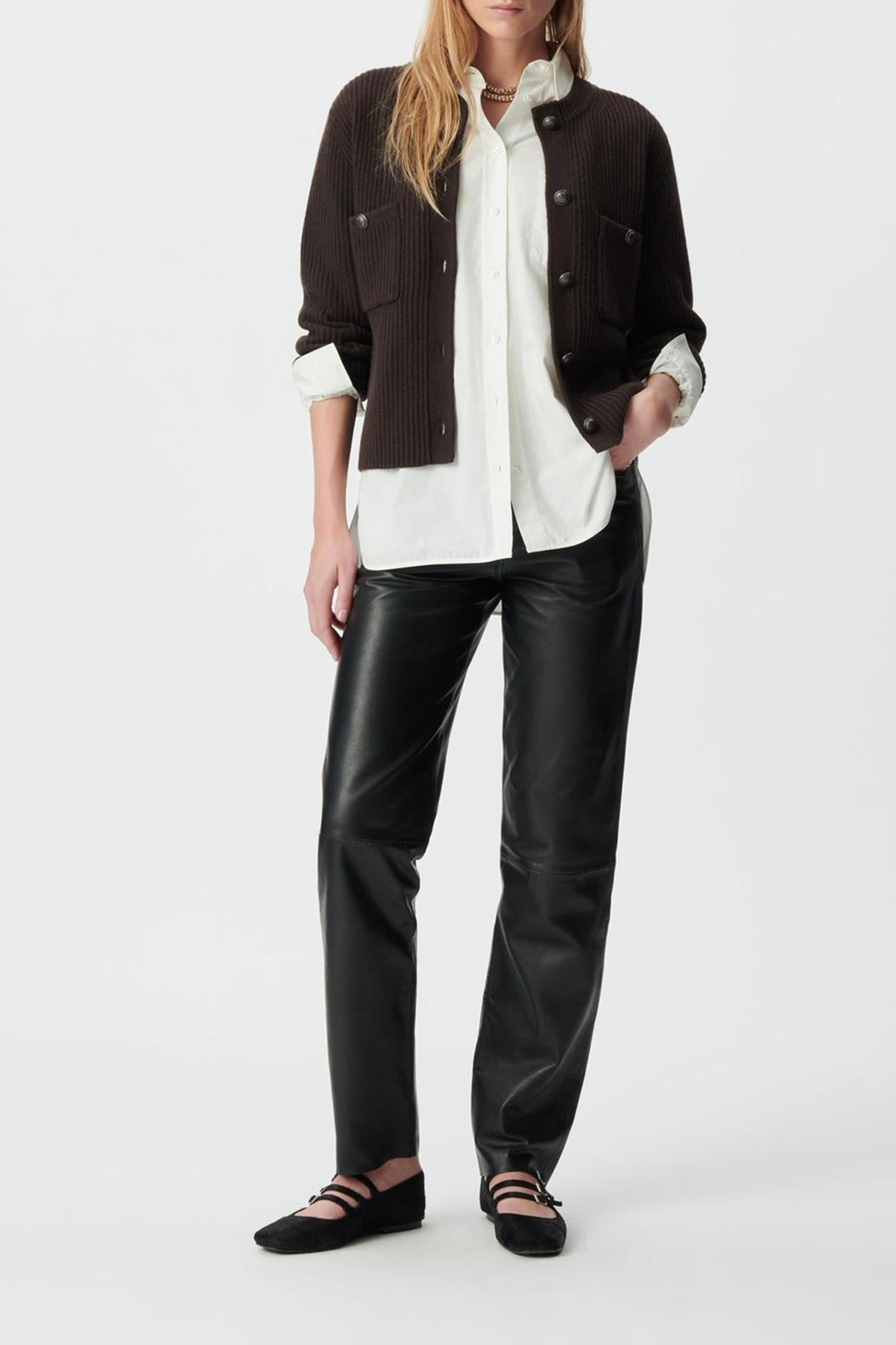 BROWN PURE WOOL RIBBED SHORT CARDIGAN 3