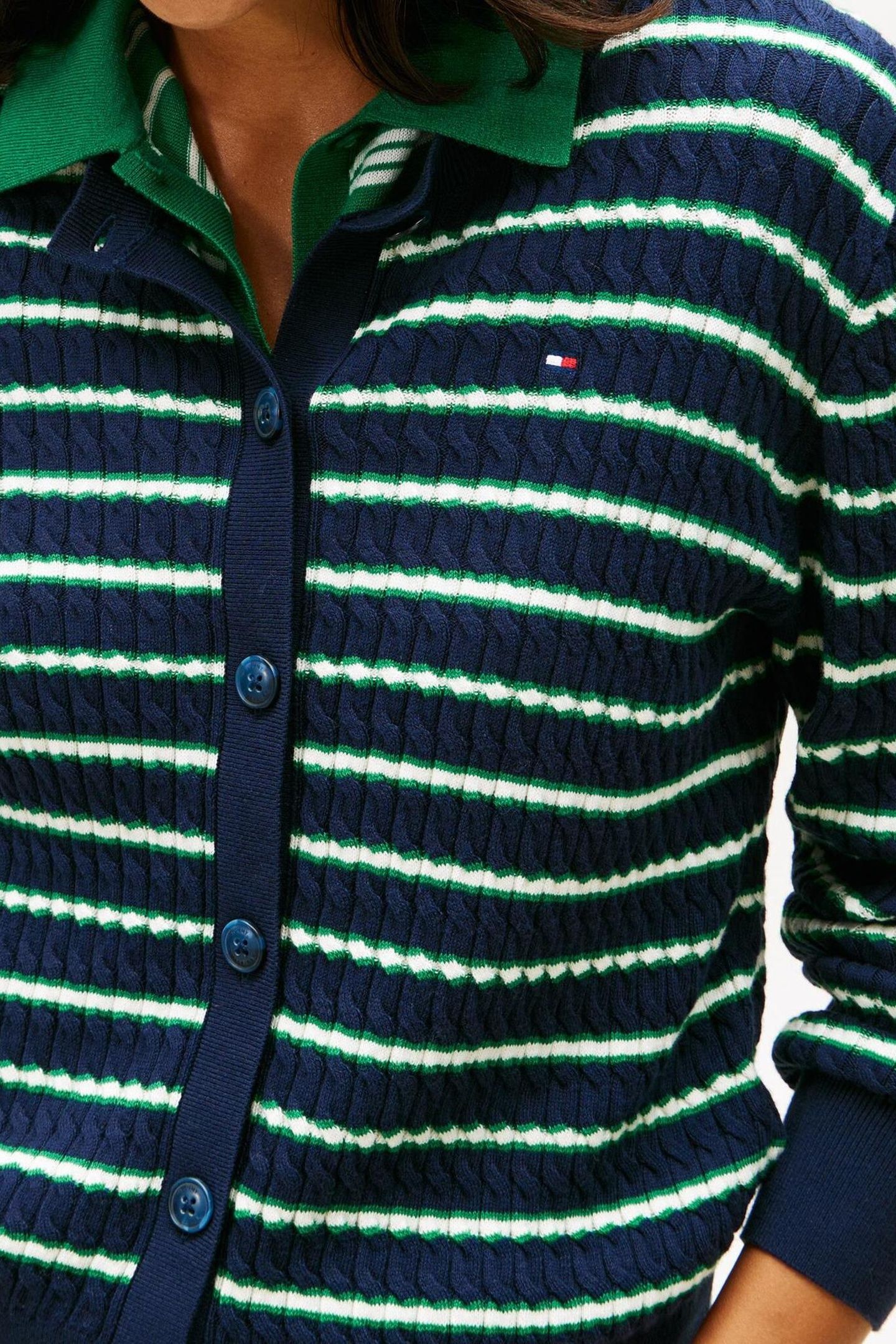 CO CABLE FINE GG C-NECK NAVY/NOUV GREEN/CALICO MULTI 3