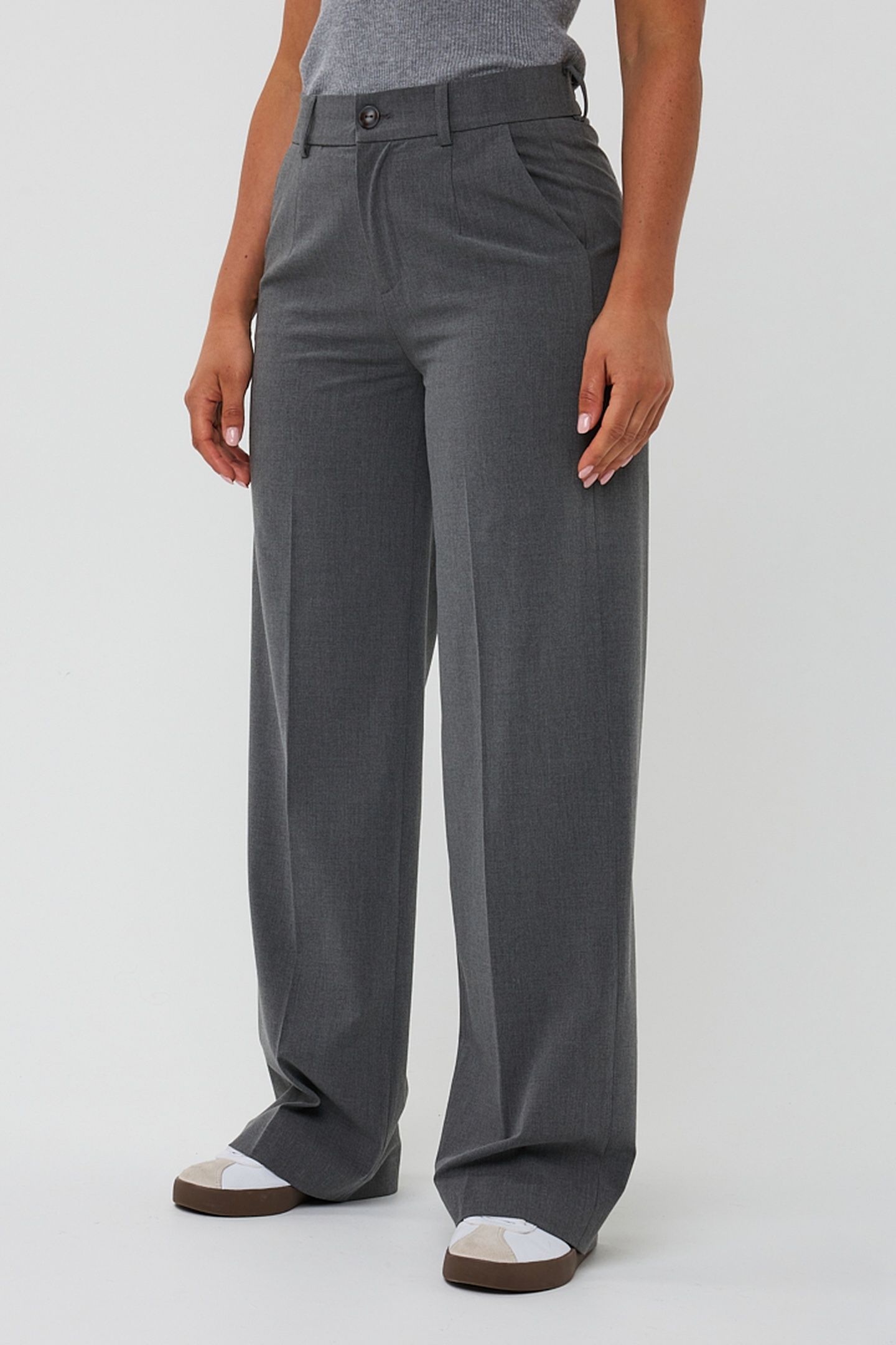 TROUSERS WIDE LEG ELASTIC MELANGE GREY MELANGE 2