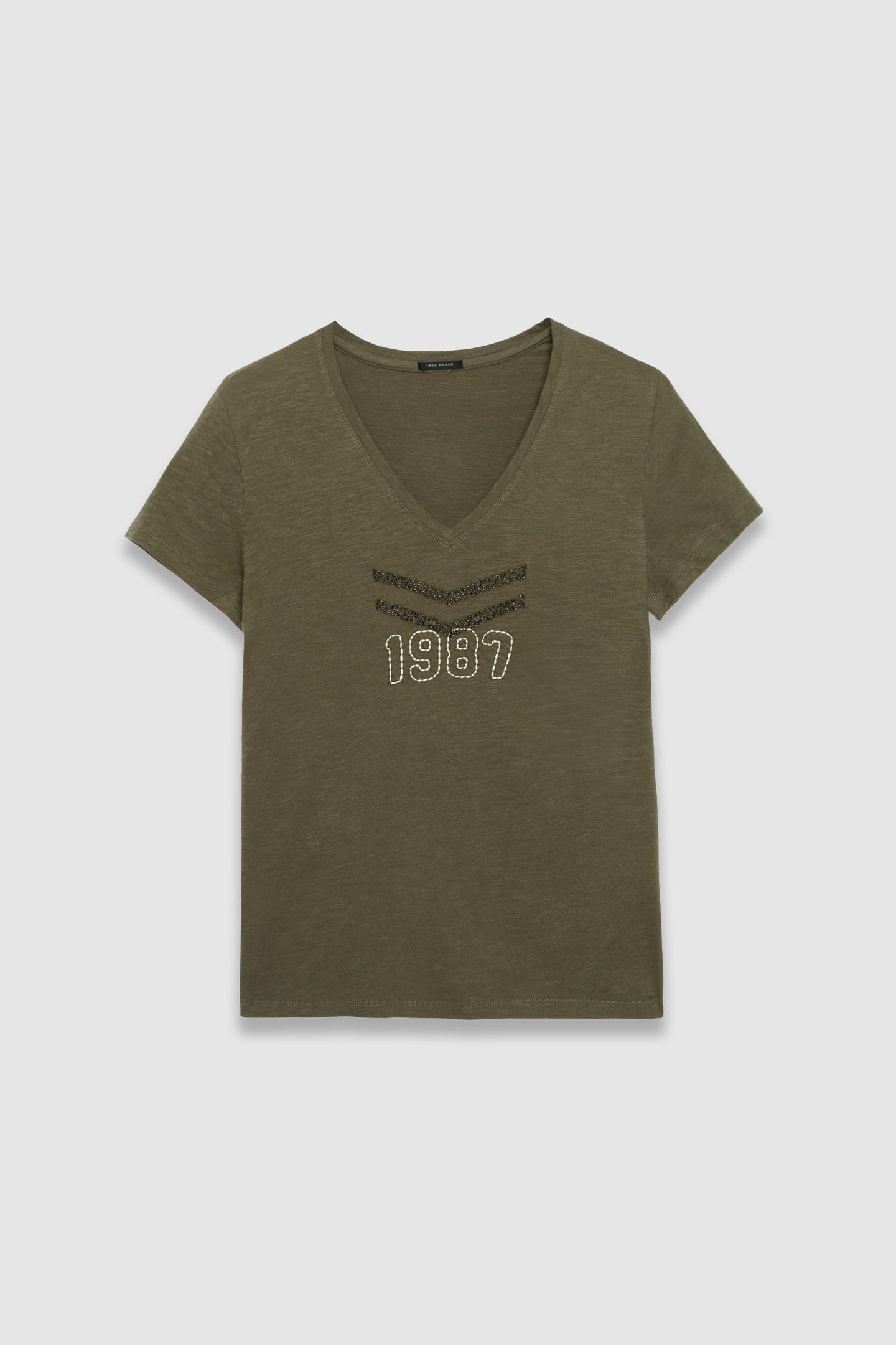 KHAKI ORGANIC COTTON T-SHIRT, EMBROIDERED CHEVRONS 4