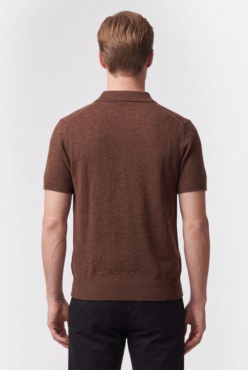 SLUB COTTON LINEN SS POLO HAZELNUT MELANGE 2