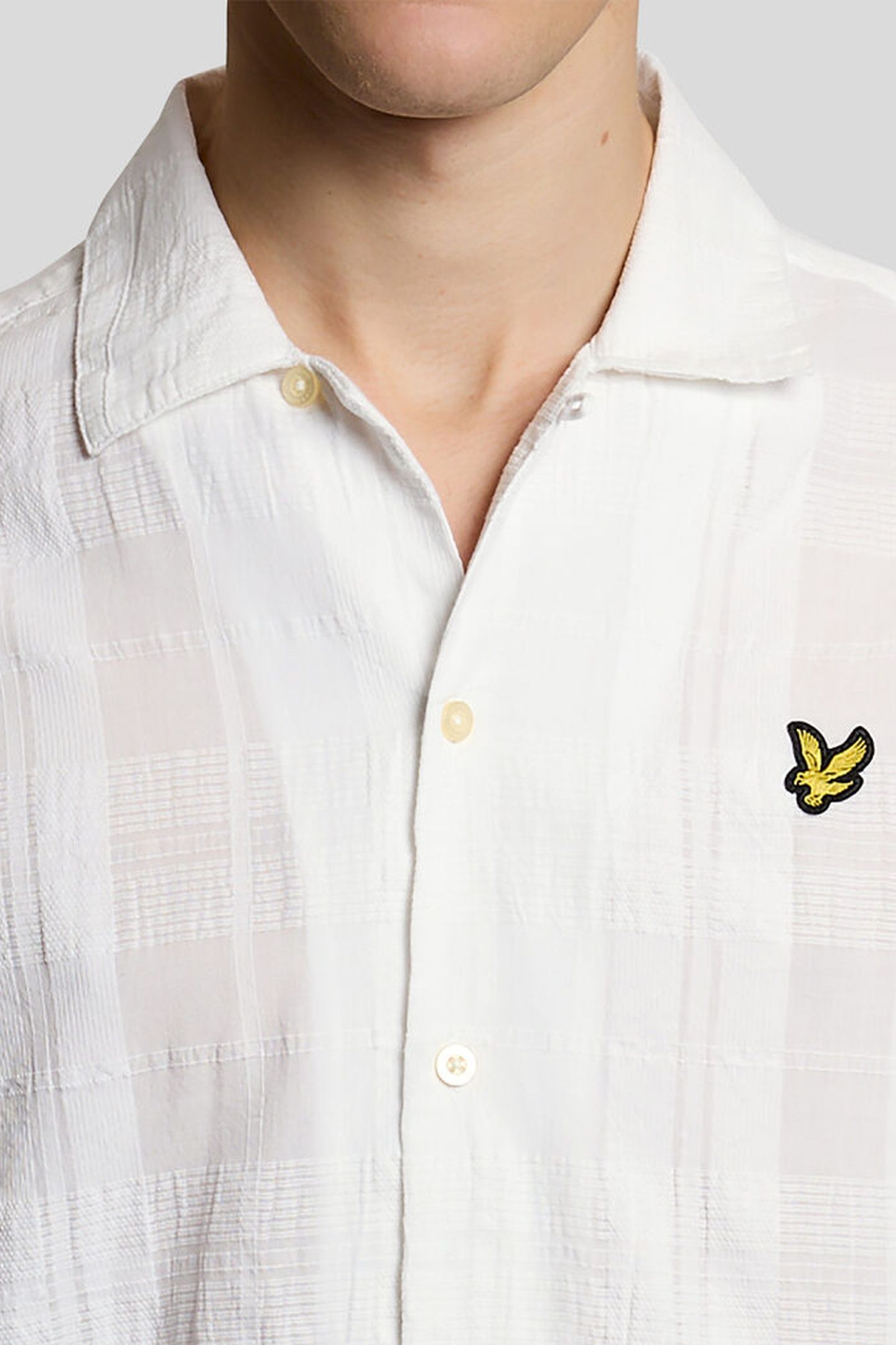 CHECK LONG SLEEVE REVERE COLLAR SHIRT WHITE 5