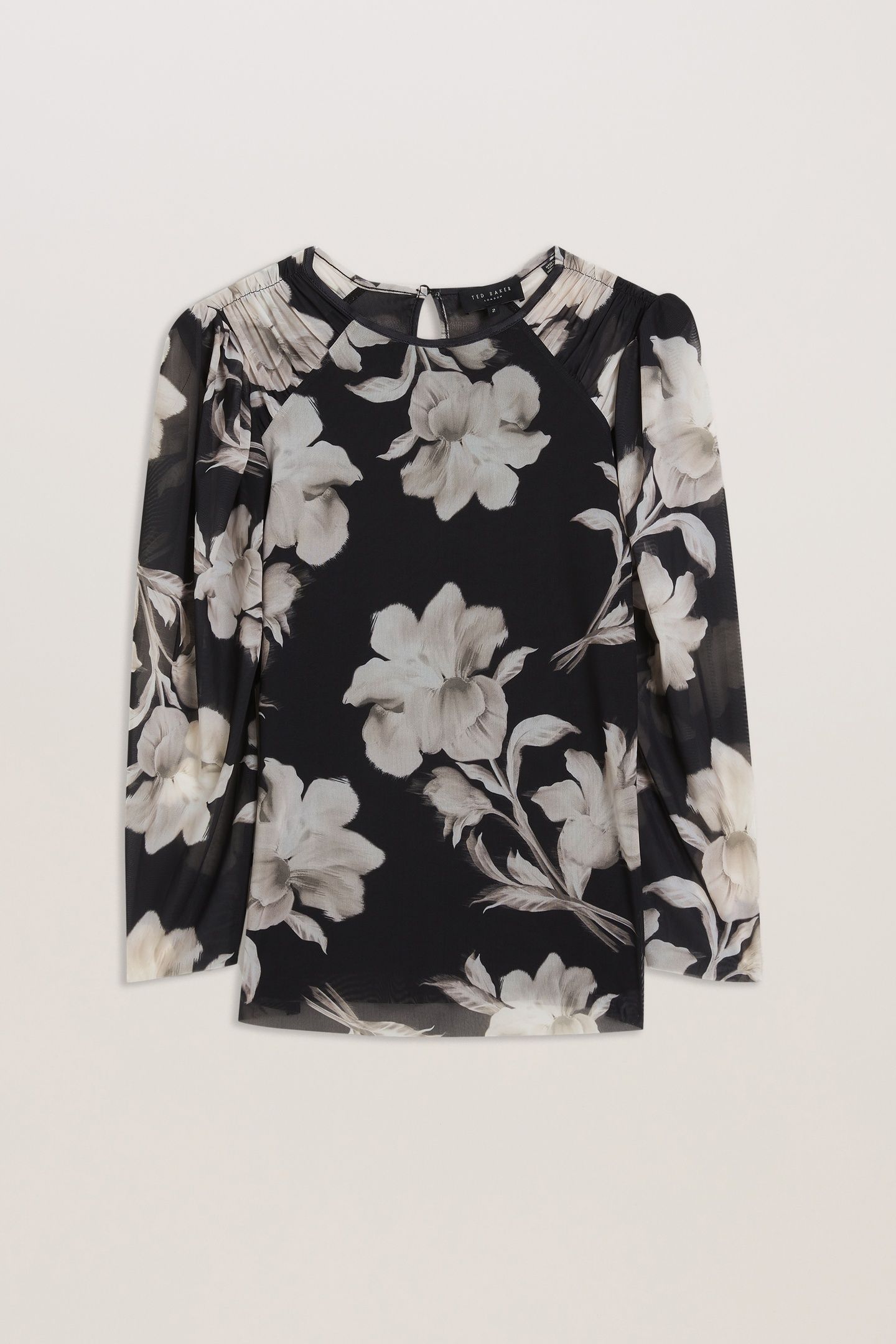 DORATHY PRINTED MESH GATHERED SHOULDER BLACK 3