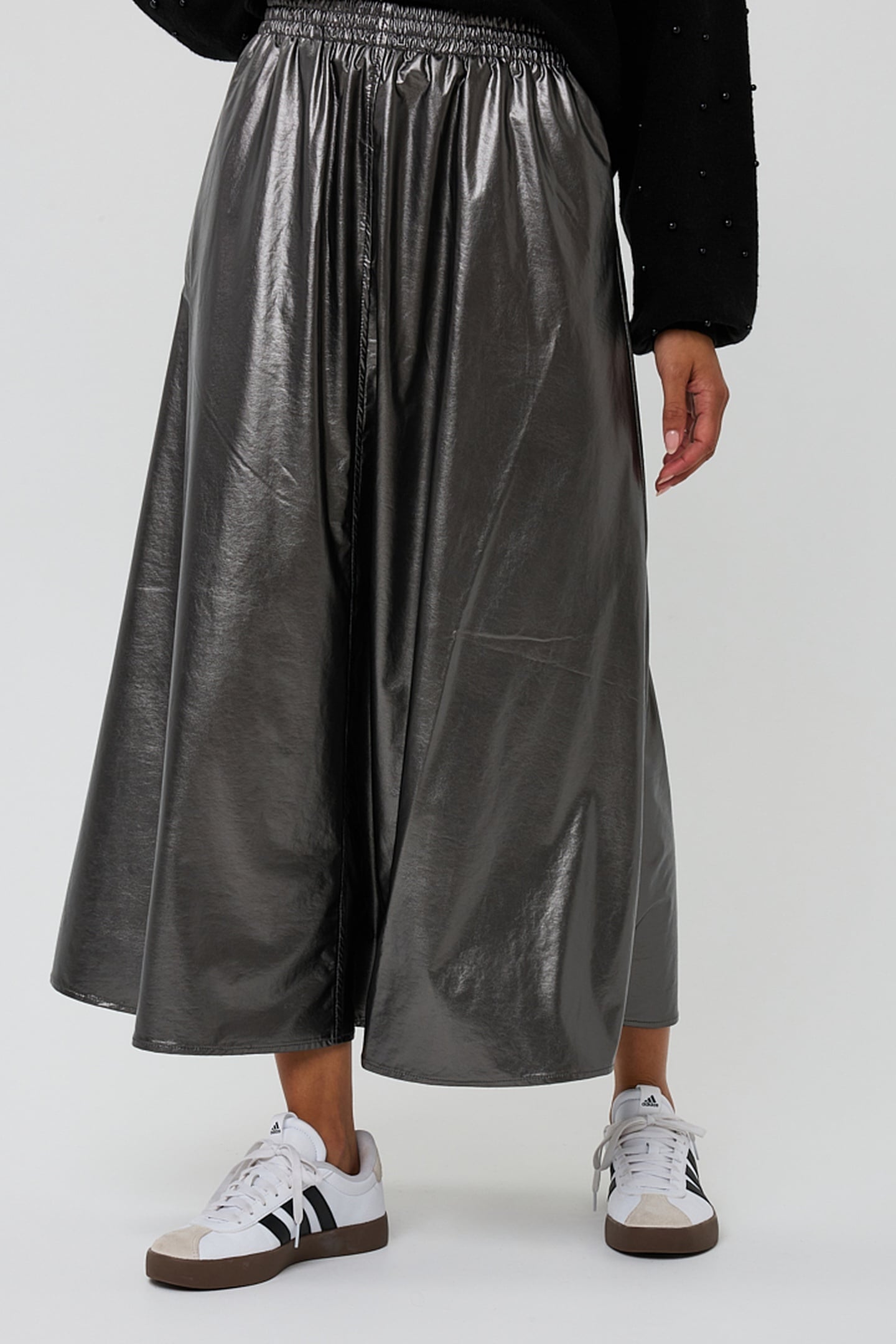 SKIRT LONG METALLIC PU GREY 1