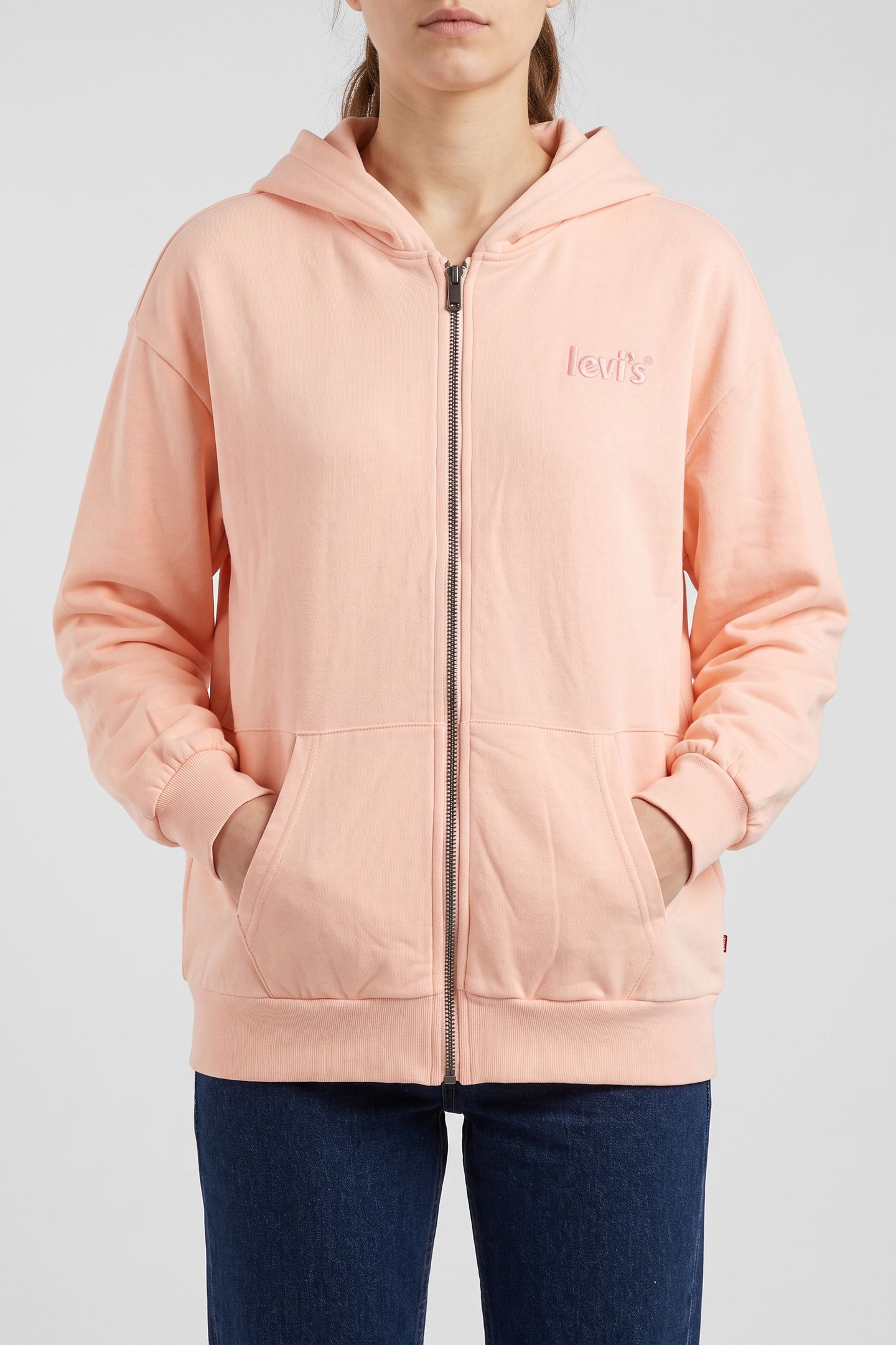 GIRLS OVERSIZED ZIP UP HOODIE PALE PEACH 3