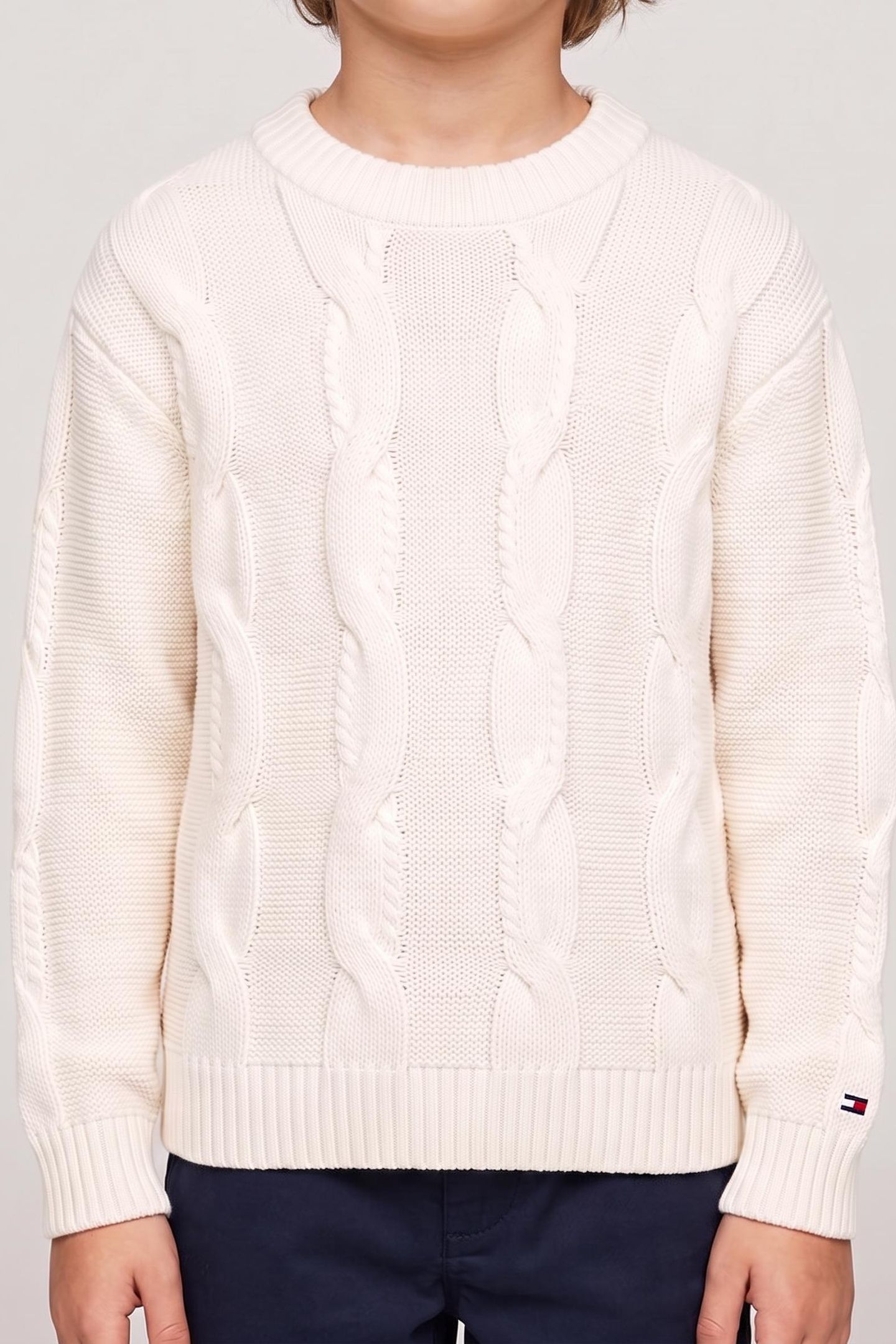 BOYS CHUNKY CABLE COTTON IVORY SILK 1